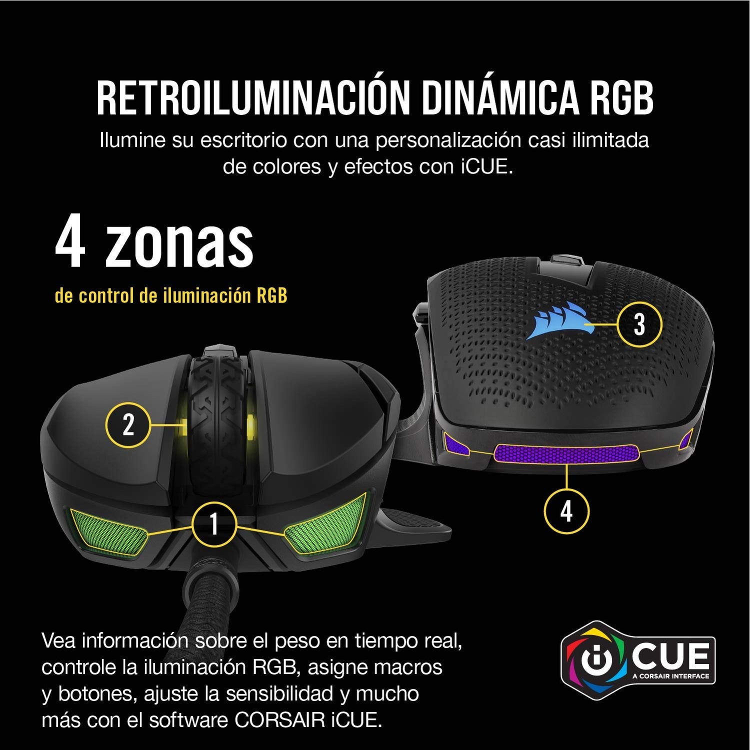 Corsair NIGHTSWORD RGB Ratón de Juego FPS/MOBA con Cable - 18.000 PPP - 10 Botones Programables - Sistema de Pesas - Compatible con iCUE - PC, Mac, PS5, PS4, Xbox - Negro