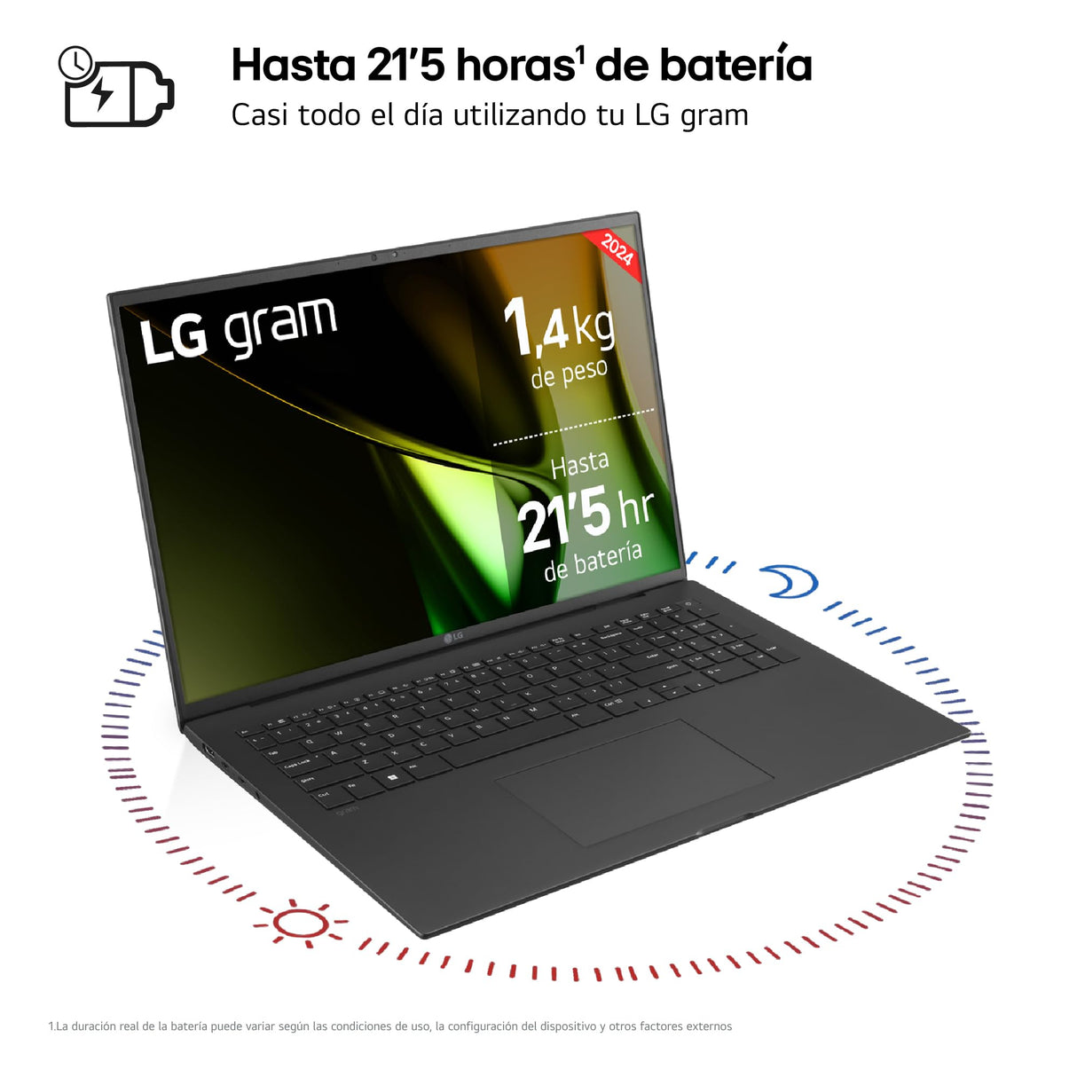LG gram 17Z90S-G.AA77B - Portátil Ultraligero de 43.1 cm (17"), Panel IPS, Intel Core Ultra 7, 16 GB RAM, 1TB SSD, 1,350 g, batería hasta 21.5 h, W11 Home, Gris, Teclado QWERTY Español