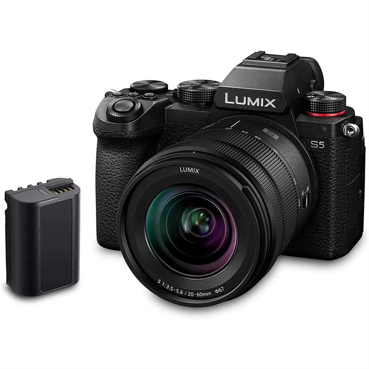 Panasonic LUMIX DC-S5 S5 Cuerpo de cámara sin Espejo de Marco Completo, grabación de Video 4K 60P con Pantalla abatible y Wi-Fi, Lente de 20-60 mm, 5 Ejes Dual I.S, (Negro), más batería Adicional