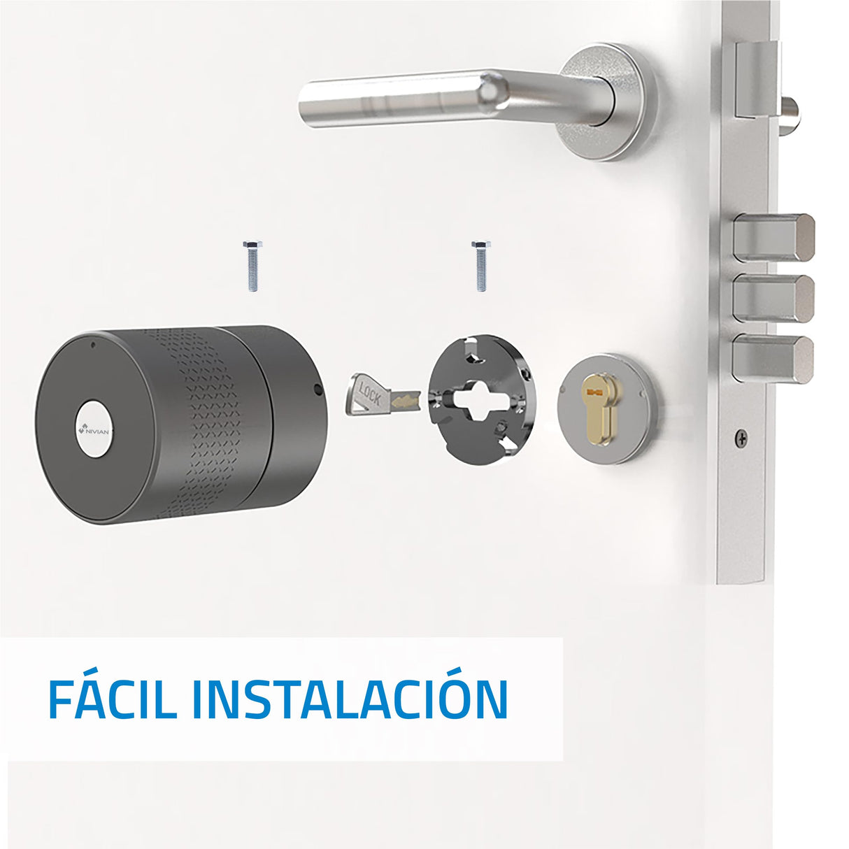 Nivian Cerradura Inteligente WiFi, Apertura Remota sin Llave, Creación de Llaves Virtuales Temporales, Función Autocierre, Instalación Fácil (PACK COMPLETO)