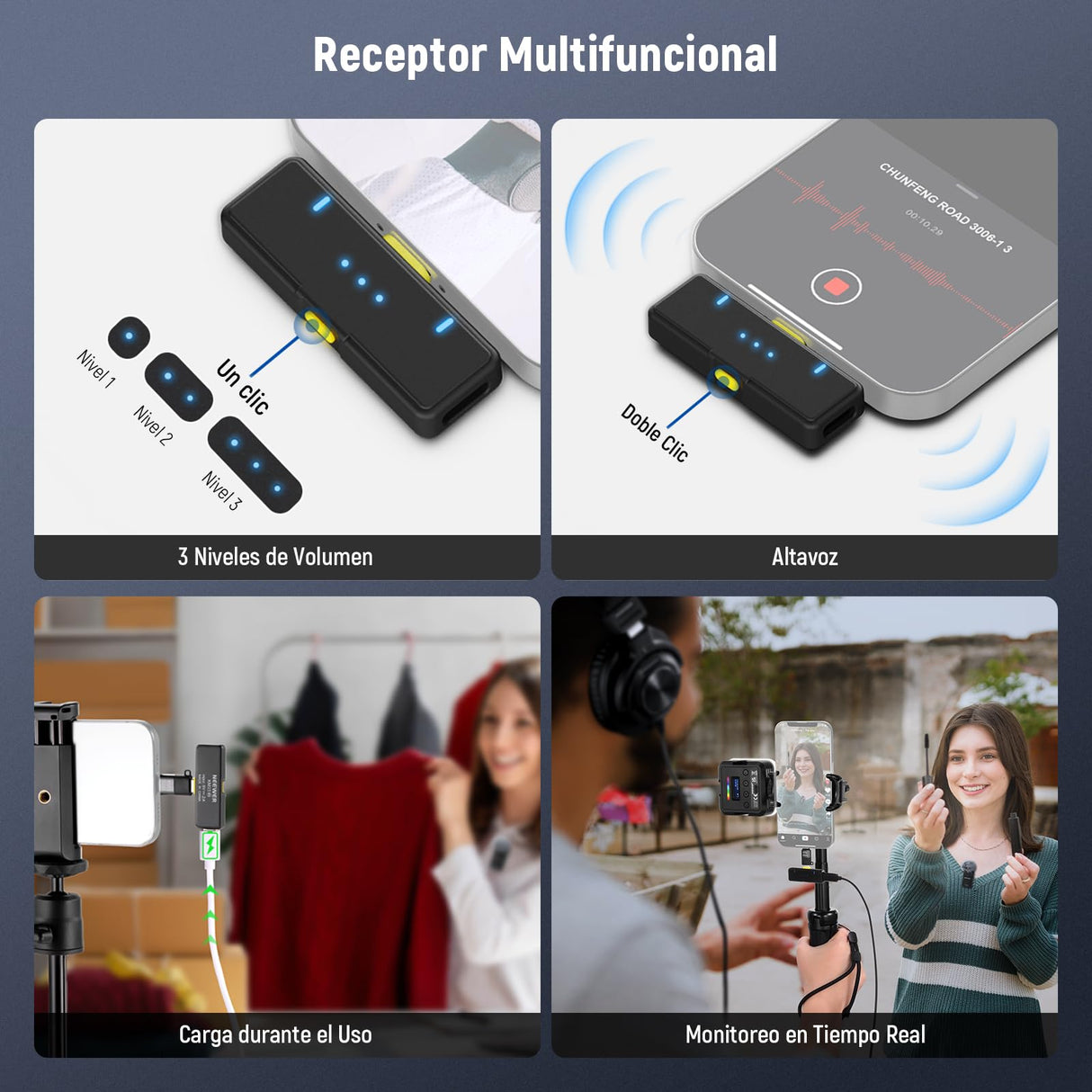 NEEWER KM15 Sistema Micrófono Solapa Inalámbrico, Compatible con iPhone Android PC, Mini Mic Solapa USB C con Cancelar Ruido, Alcance 300m 48KHz/24Bits, Batería 9 Horas para Grabación Streaming
