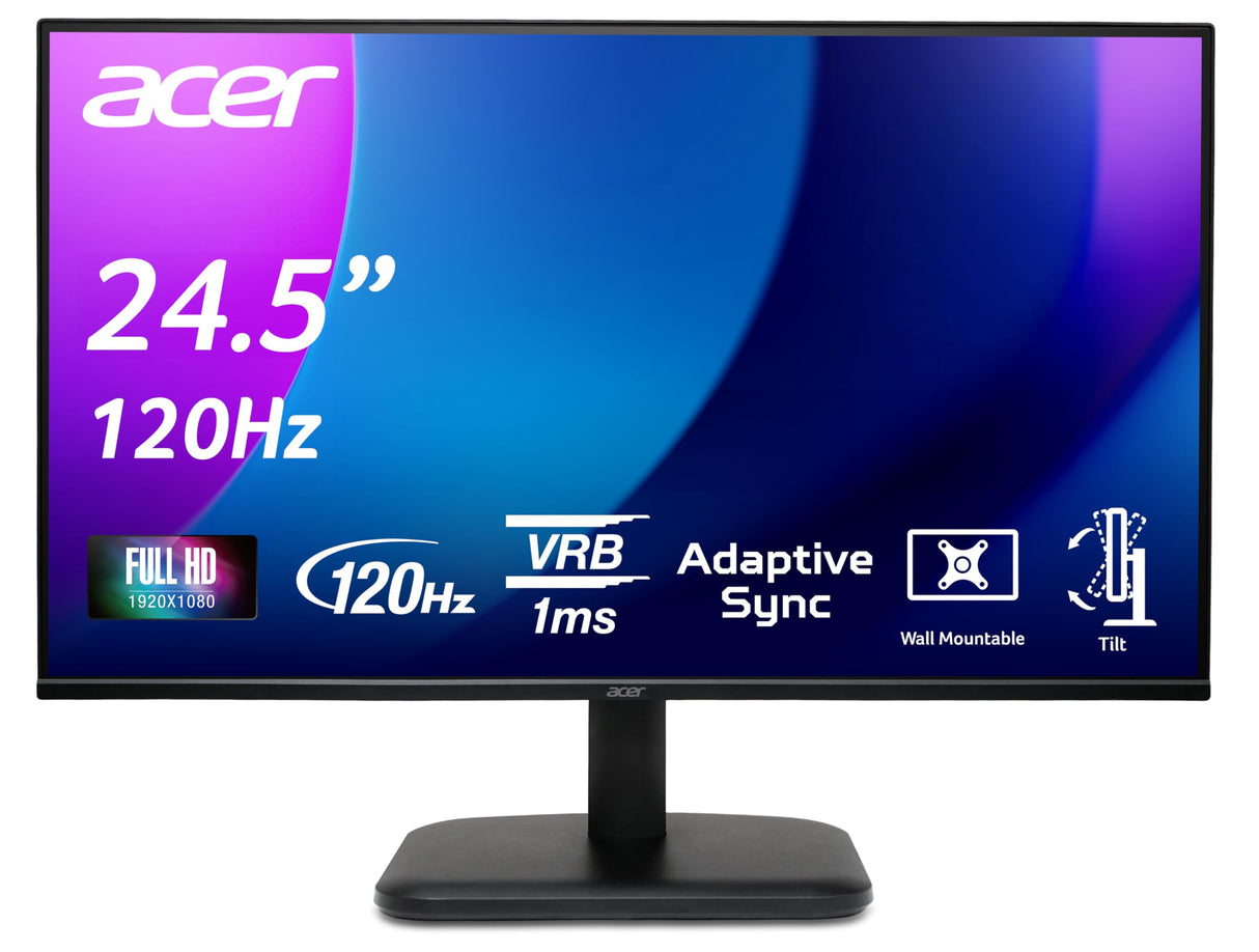 Acer EK251QG Monitor de 24,5 Pulgadas (Pantalla de 62 cm) Full HD, IPS, 120 Hz HDMI, 75 Hz VGA, 4 ms (GTG), HDMI 1.4, VGA, AdaptiveSync