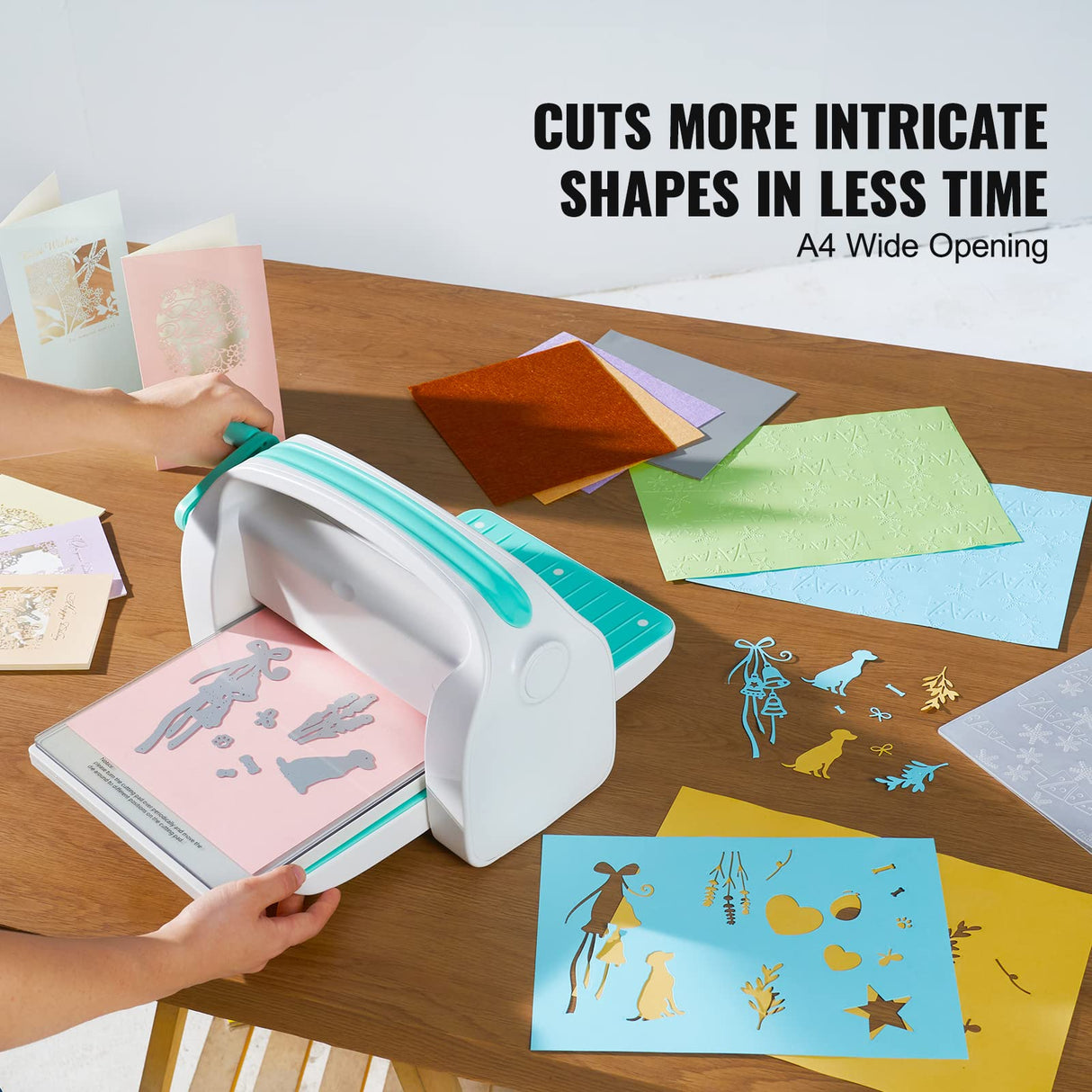 VEVOR Máquina Troqueladora Apertura de Ancho de 226 mm Máquina de Troquelado y Estampado Manual con 8 Troqueles, 10 Cartulinas y 1 Carpeta A6 Juego Completo para Decoración Álbum Tarjetas Manualidades