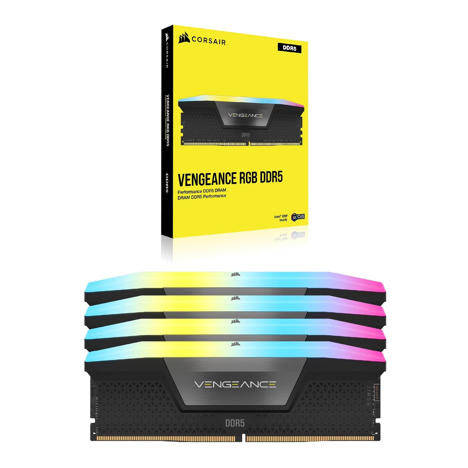 Memoria RAM CORSAIR Vengeance RGB DDR5 de 96 GB (4x24 GB) a 6400 MHz CL32 Compatible con Intel XMP iCUE - Negro (CMH96GX5M4B6400C32)
