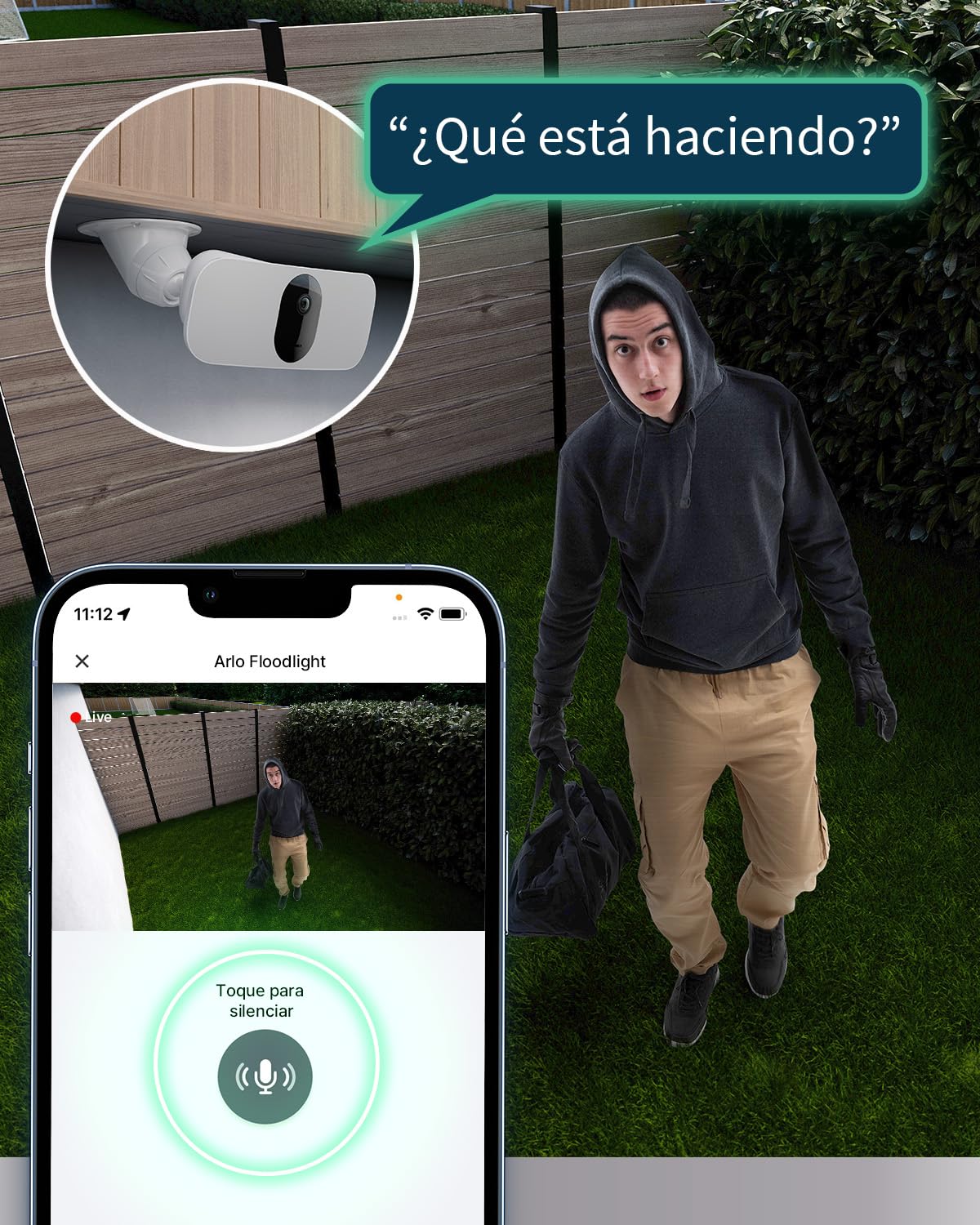 Arlo Vídeoportero inalámbrico HD y Floodlight cámara 2K WiFi inalámbrico Negra - protección inteligente del hogar, visión nocturna, detección de movimiento, audio bidireccional, compatible con Alexa