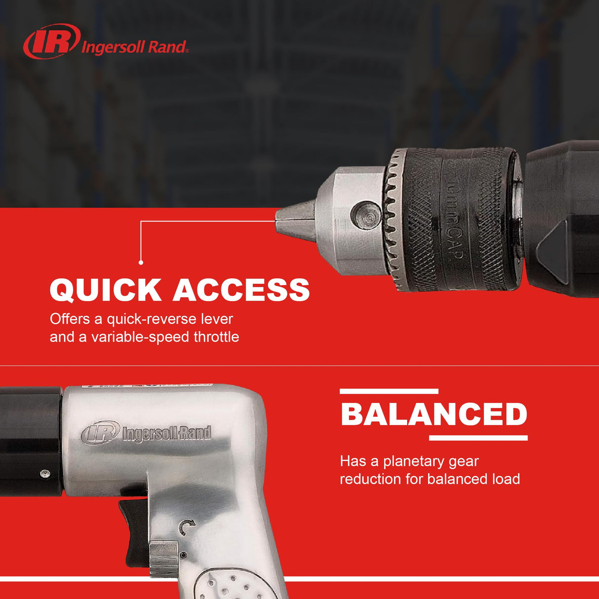 Ingersoll Rand Taladro Neumático Reversible 7803RA de 1/2" – Taladro Neumático para su Taller, Taladro Neumático de Alta Resistencia, Herramienta Professional
