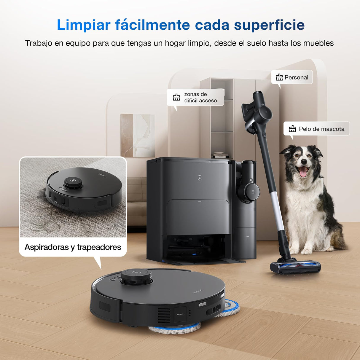 ECOVACS Deebot T30S Combo Complete: Aspiradora Robot Completa con Limpieza inalámbrica, estación Todo en uno, 11000 Pa, tecnología ZeroTangle, Sistema de Limpieza de Bordes, Agua Caliente.