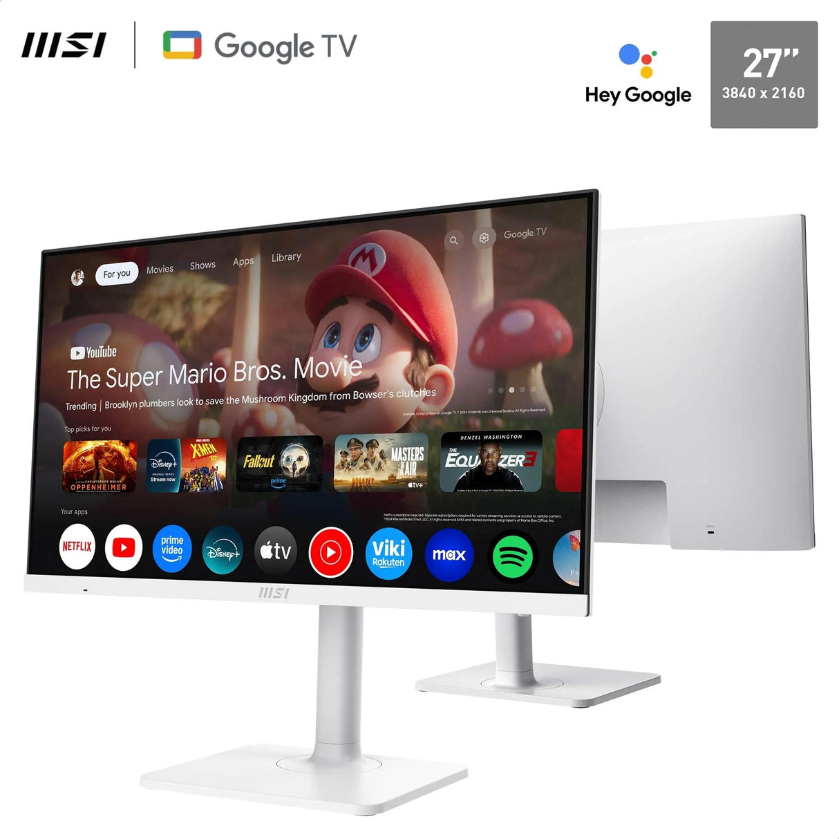 MSI Modern MD272UPSW, Monitor Inteligente UHD 4K de 27", Google TV, Control inalámbrico, Type-C 65W, Altavoces Integrados, Blanco