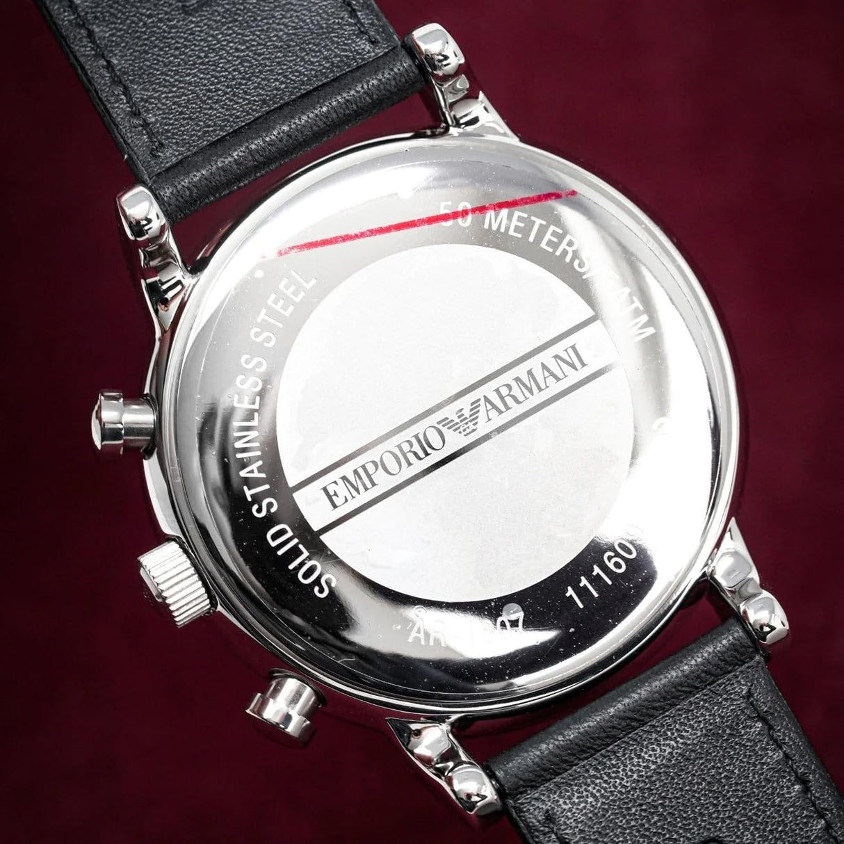 Emporio Armani Reloj Hombre, Movimiento cronógrafo de cuarzo, caja de 46mm Plata / Acero inoxidable con correa de piel, AR1807, Blanco hueso y tono plata