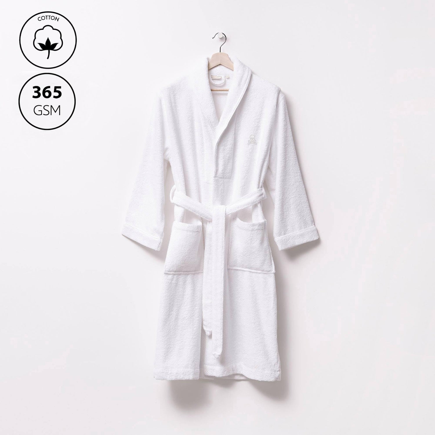 Albornoz S-M 100%Algodón 360GSM Blanco con ribetes blancos Scalpers Home