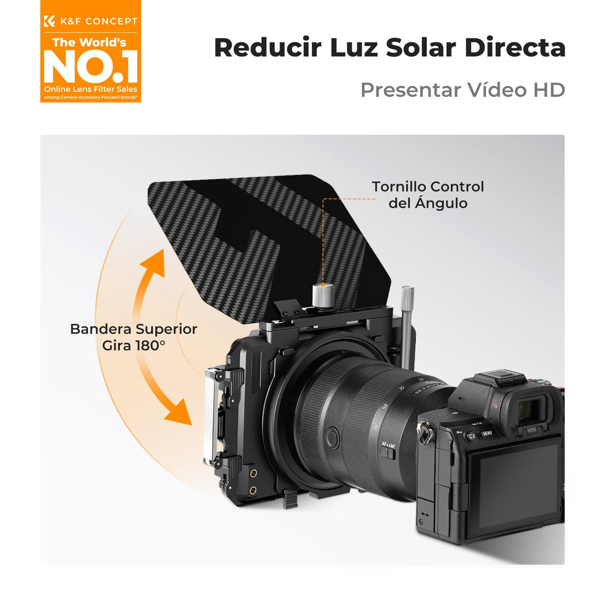K&F CONCEPT Mini Matte Box con ND4 ND32 Cine Filtro 4" x 5,65", con 2 Bandejas de Filtro de 4" x 5,65" para Cámaras DSLR Mirrorless con 5 Adaptadores de Anillo Circular (67/72/77/82/95mm)