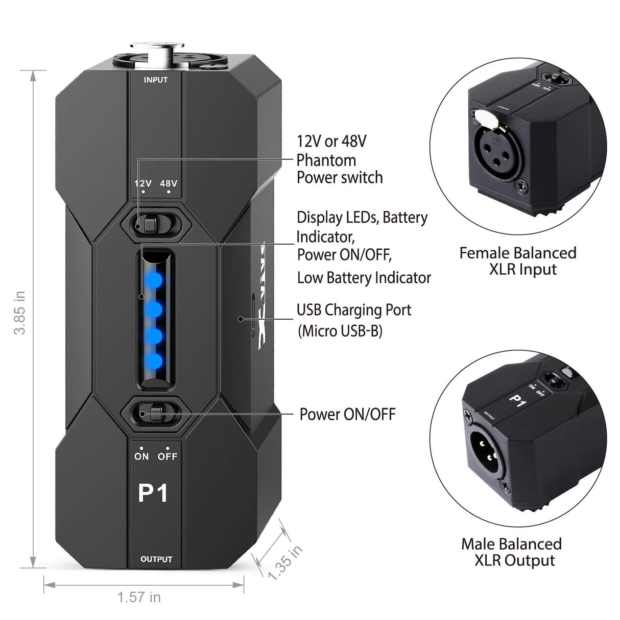 XVIVE P1 Alimentador Phantom para micrófono