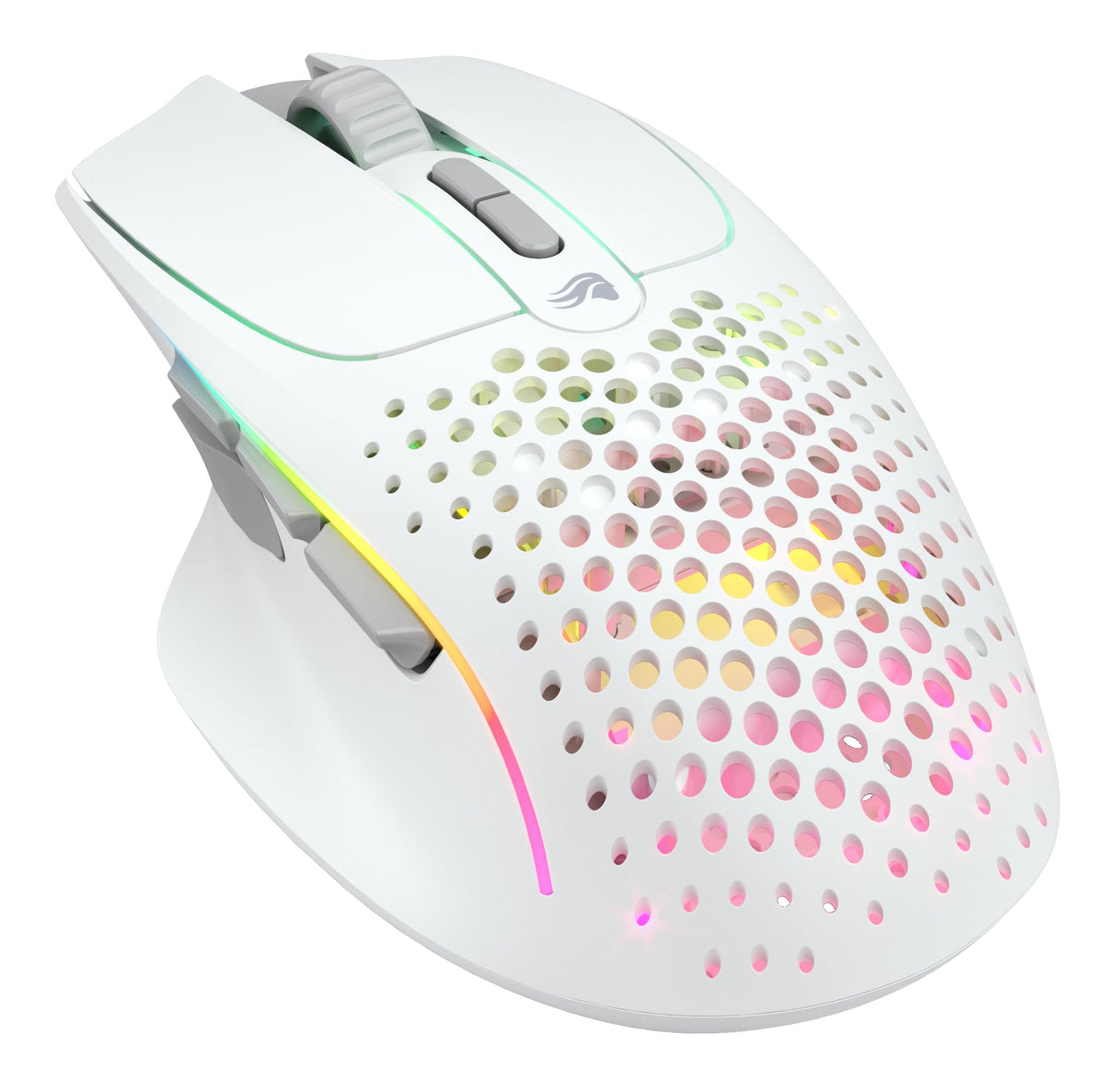 Glorious Gaming Model I 2 Wireless Ratón gaming inalámbrico - Híbrido 2,4 GHz y Bluetooth, superligero, 9 botones (2 intercambiables), RGB, gran batería, MMO/MOBA/FPS, reposapulgares lateral - Blanco
