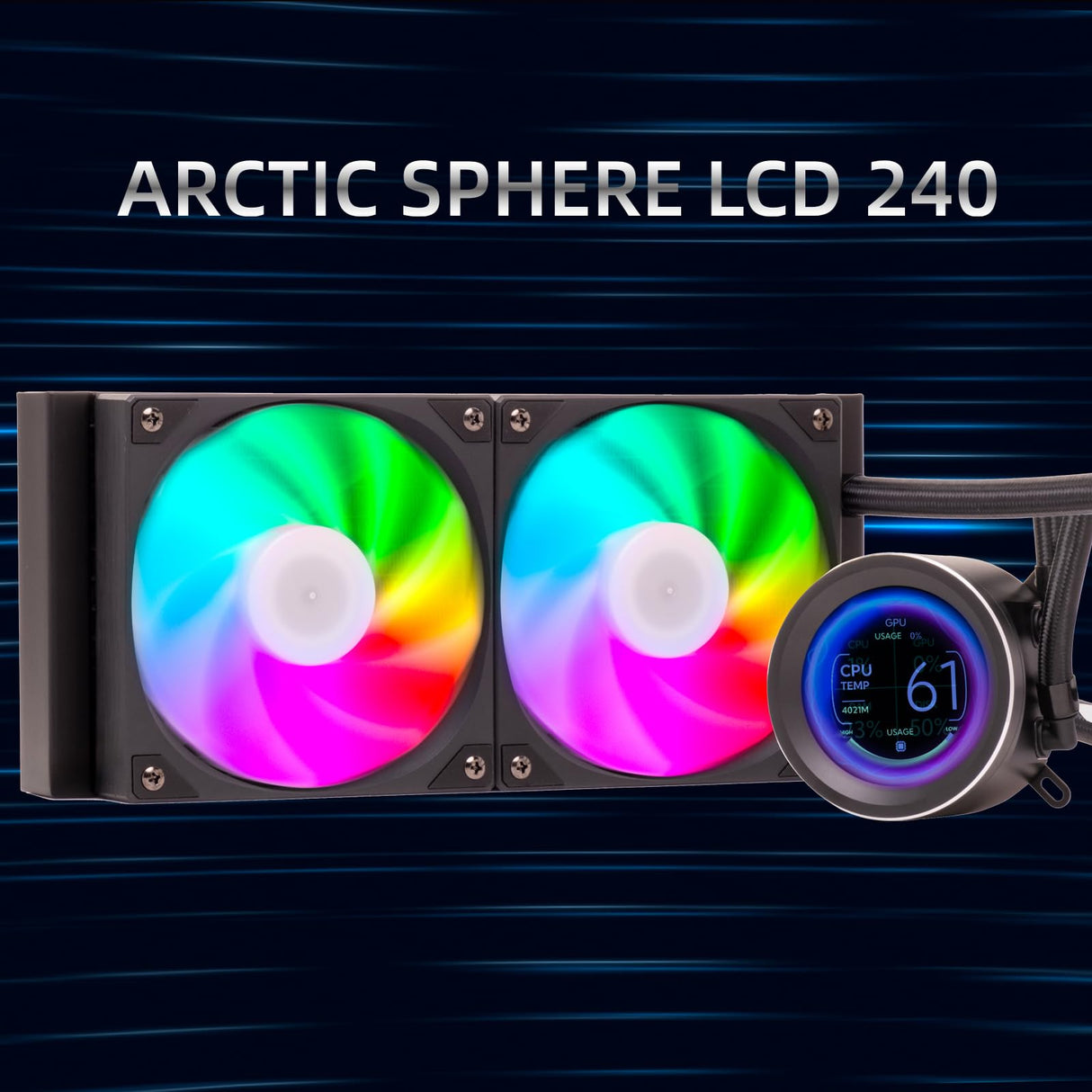Itek Refrigeración líquida ARCTIC SPHERE LCD 240 – 240 mm – Socket universal – Ventiladores PWM – Pantalla LCD 2.8" con software