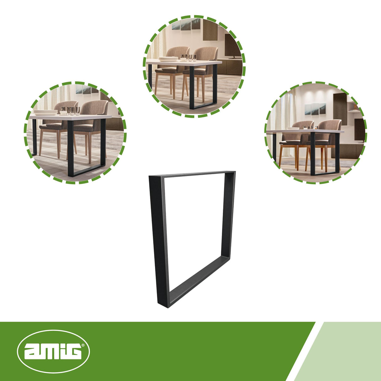 Amig - Juego de 2 Patas para Mesas de Comedor o Recibidor - Set de Patas para Mesa de Estilo Industrial - Material: Acero - 780 x 80 x 712 mm - Resistencia y Durabilidad - Acabado en Negro Mate