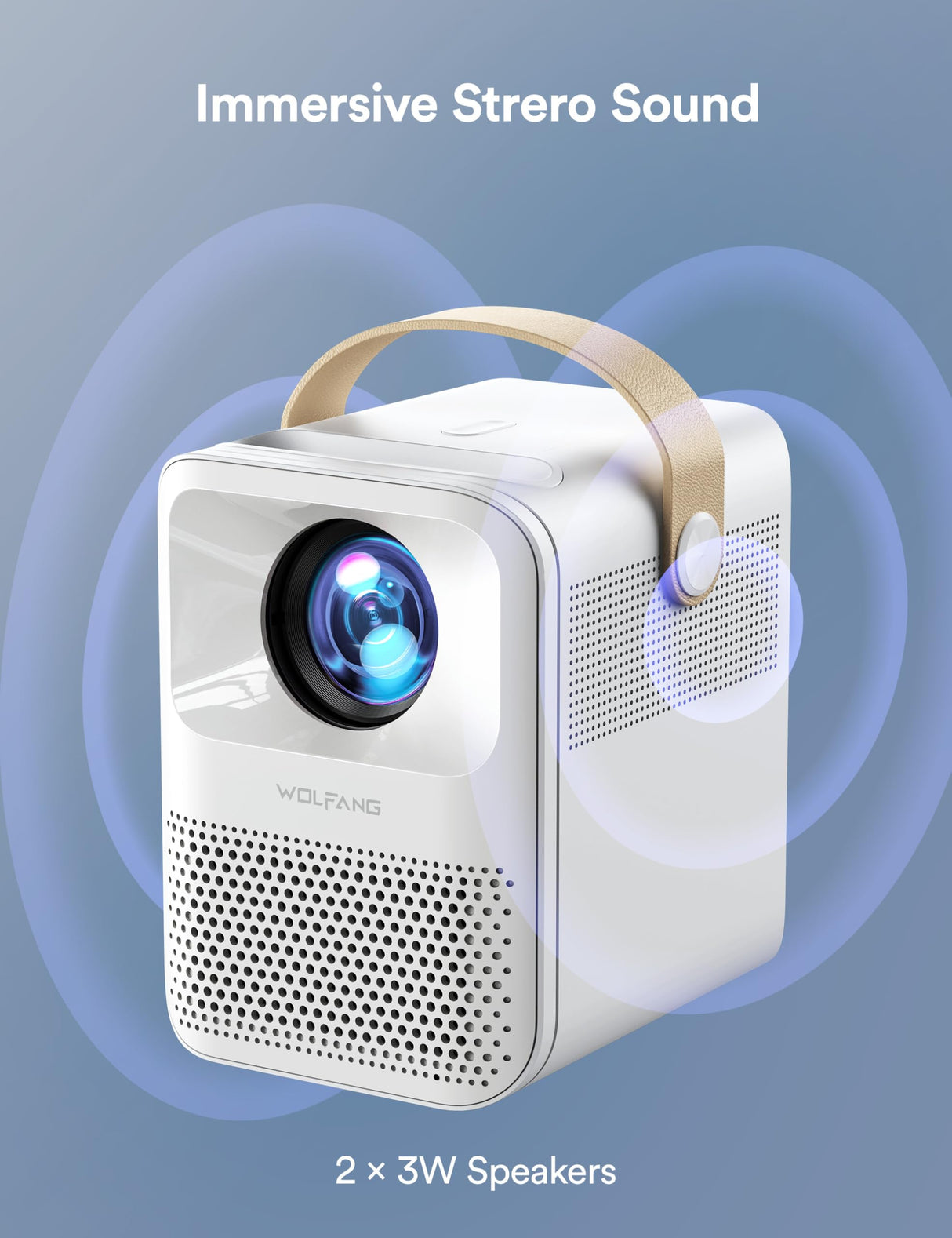 Proyector Portátil, WOLFANG Proyector 4K Soporte, Mini Proyector Portátil 5G WiFi Bluetooth, Full HD 1080P Nativo, 15000 Lúmenes, para Movil/Teléfono/PC/PS4/TV Stick/HDMI, Ideal para Niños como Regalo