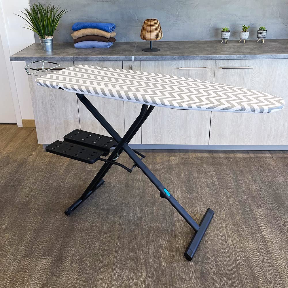 Kitchen Move Mesa de Planchar Plegable Clever de Aluminio 137x45 H92cm con reposapiés de Hierro y reposacentral Vapor y Ruleta