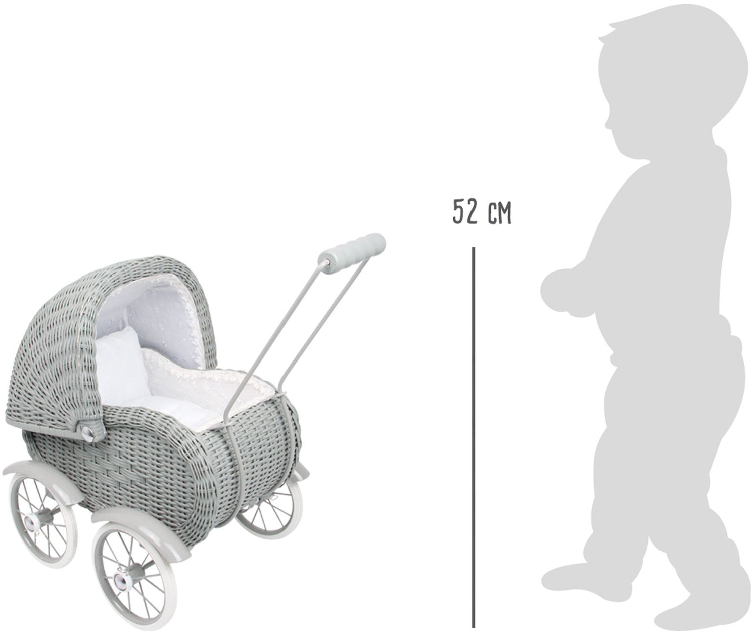 small foot 8771-Cochecito de bebé de Mimbre Ropa de Cama Blanca para Mayores de 3 años Cochecito de muñecas, Color Gris, 513252 cm (8771)