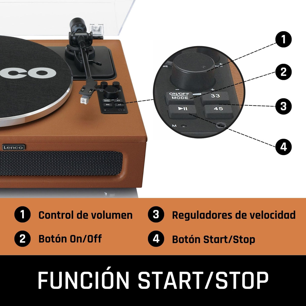 Lenco LS-430 giradiscos - giradiscos Bluetooth - altavoces integrados 40 vatios RMS - transmisión por correa - control de tono - preamplificador - salida RCA y entrada AUX - marrón, LS-430BN