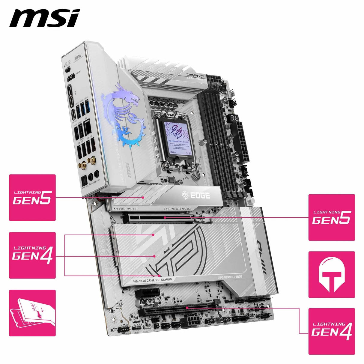 MSI MPG Z890 Edge TI WiFi, ATX - para procesadores Intel Core Ultra (Serie 2), LGA 1851 - VRM SPS 90A, Memoria DDR5 (9200+MT/s OC), PCIe 5.0 y 4.0 x16, M.2 Gen5, Wi -Fi7, LAN 5G