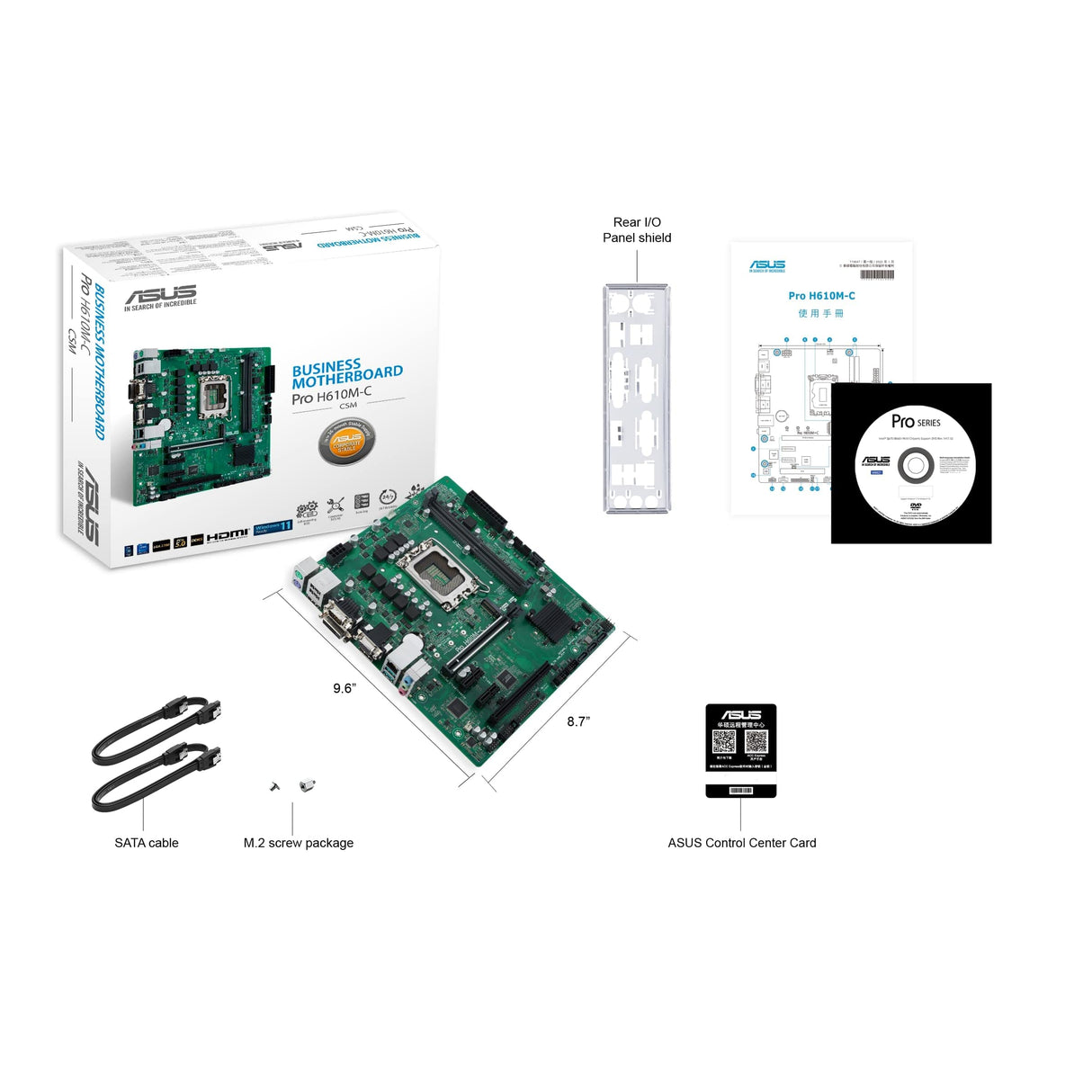 ASUS Pro H610M-C CSM Placa Base mATX, Intel H610, LGA1700, DDR5, PCI 5.0, LAN Intel 1Gb, Realtek 7.1 Surround, 1xM.2, 4xSATA 6GB/s, USB 3.2 Gen 2, ASUS Control Center Express, Negro