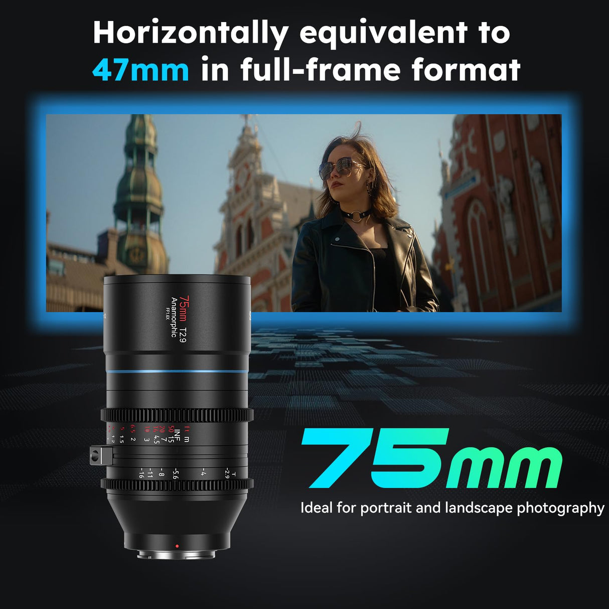 SIRUI 75 mm T2.9 1.6X Lente anamórfica de fotograma Completo para Montura E de Sony, Lente anamórfica de fotograma Completo