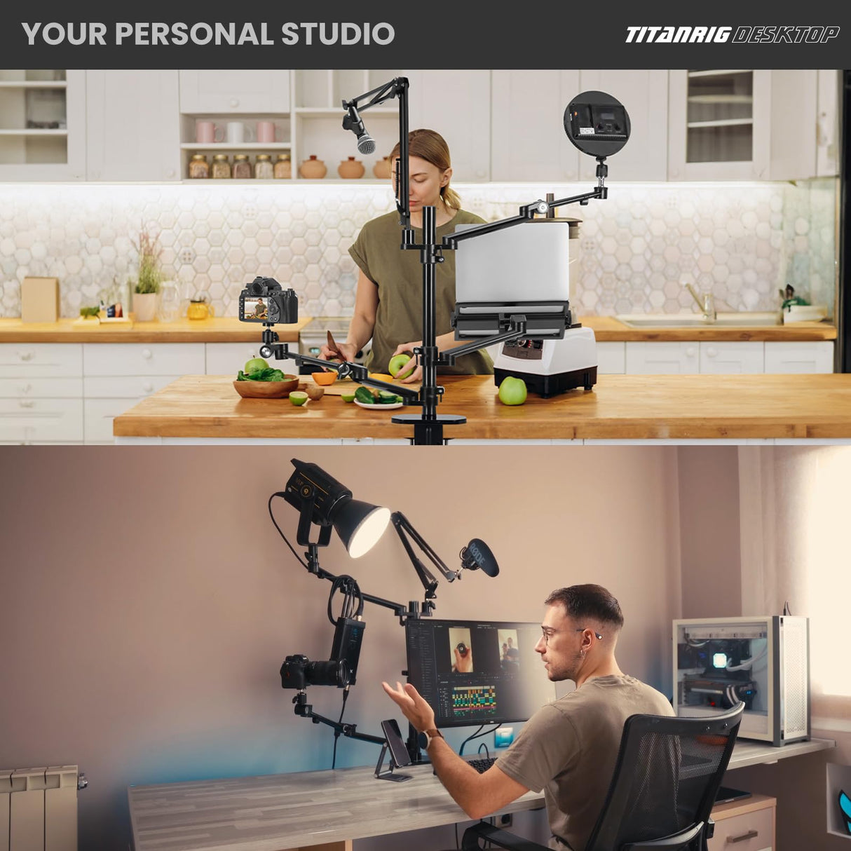 TARION Soporte Camara Mesa Brazo: Soporte para Camara de Escritorio Flexible Overhead Camera Mount Rig Fotografia con Brazo Articulado para Luz de Anillo Micrófono Video Titanrig(Conjunto de Mesa)