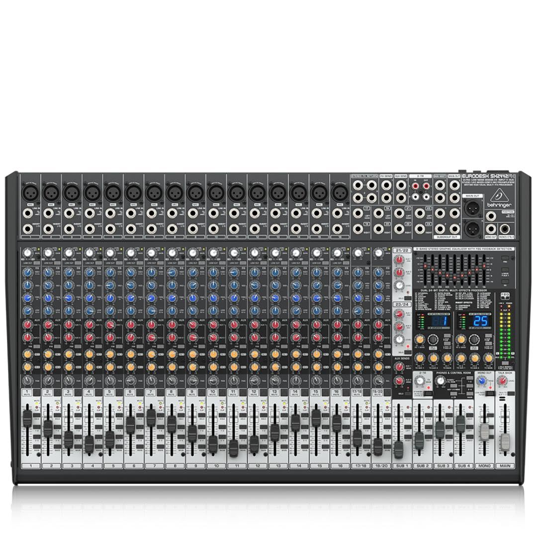 Behringer EURODESK SX2442FX Ultra-Low Noise Design 24-Input 4-Bus Studio/Live Mixer con preamplificadores de micrófono XENYX, ecualizadores británicos y procesador Dual Multi-FX