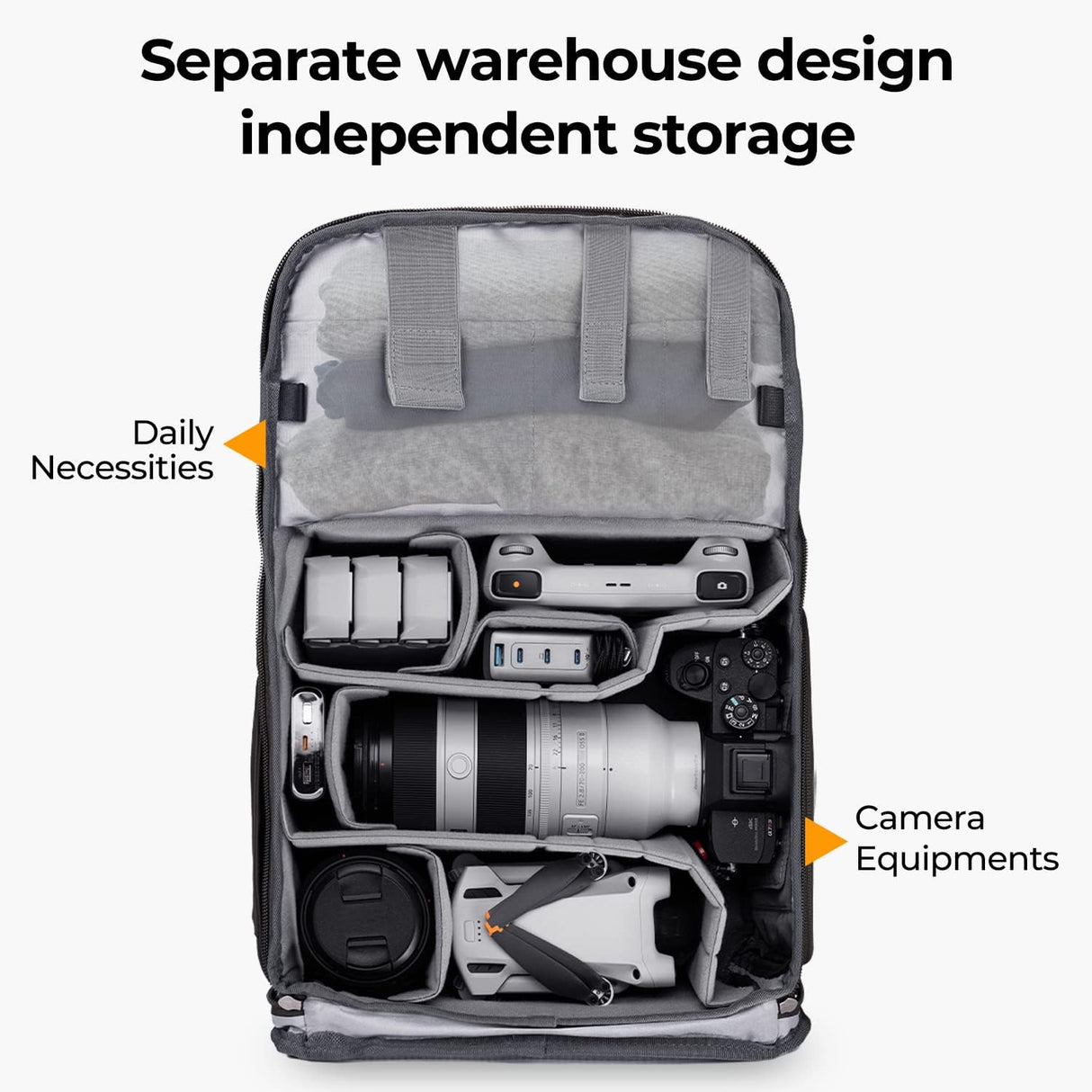 K&F Concept Mochila Camara Multifuncional, Mochila Fotografía Profesional, Mochila Fotográfica para Reflex Impermeable, Bolsa Cámara Compartimento para Portátil de 15.6 Pulgadas(20L) Negro