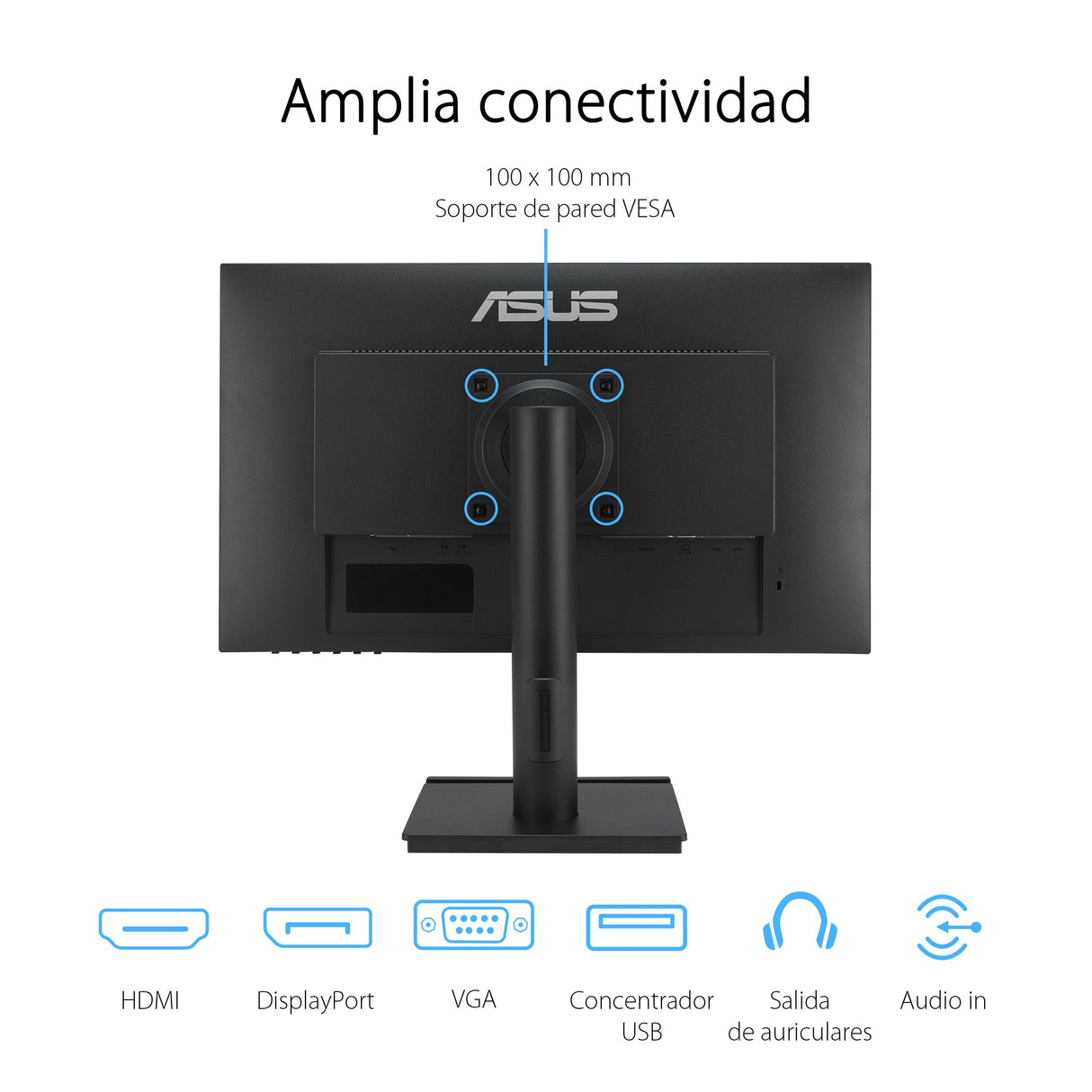 ASUS VA24DQFS Monitor profesional de 24 Pulgadas, IPS, Full HD, sin marco, 100 Hz, Adaptive-Sync, MPRT de 1 ms, HDMI, DisplayPort, VGA, luz azul baja, antiparpadeo, diseño ergonómico, montaje en pared