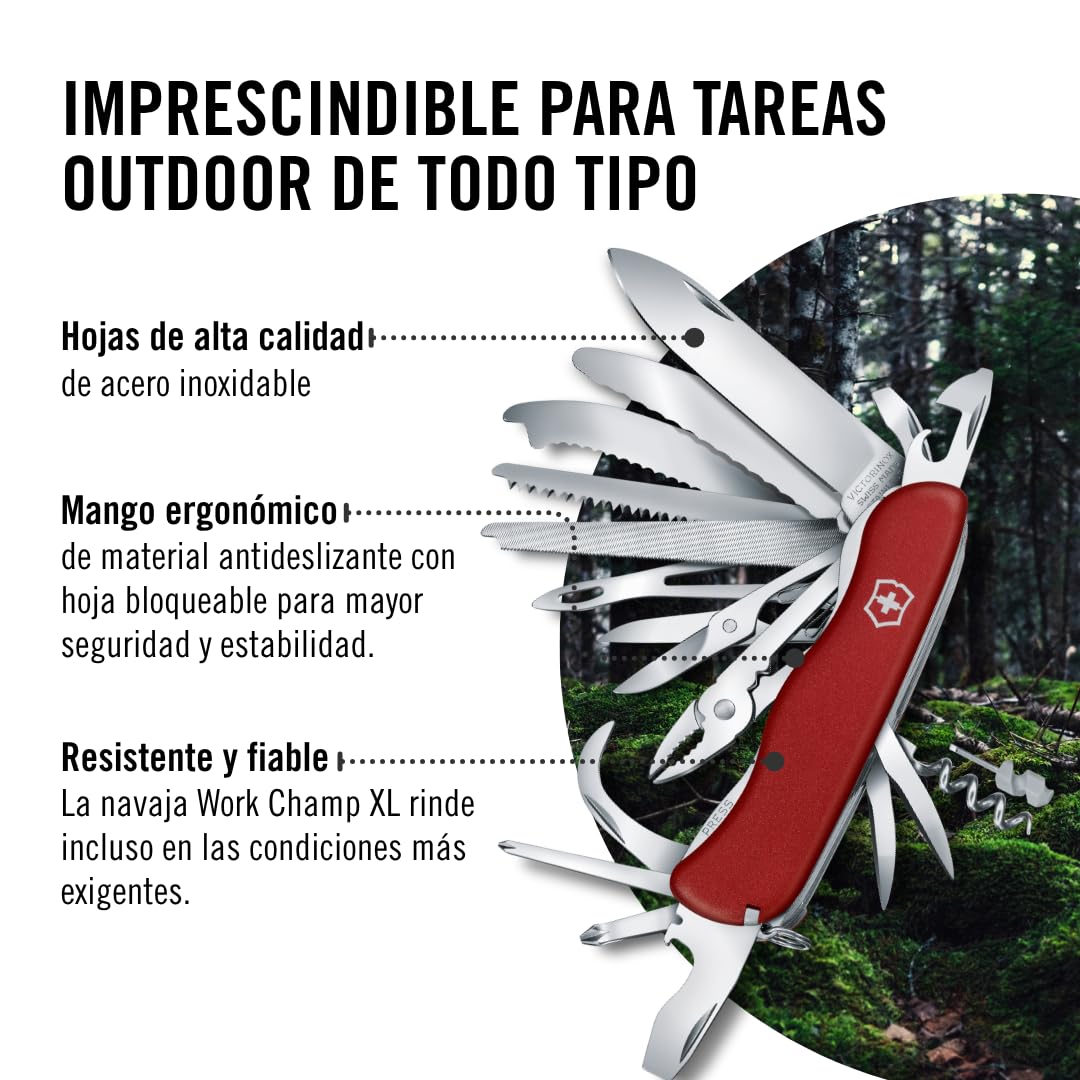 Victorinox Work Champ XL, Navaja Multiuso Suiza, Cuchillo bolsillo, Regalo, 31 Funciones, Hoja grande, Sacacorchos, Bloqueable