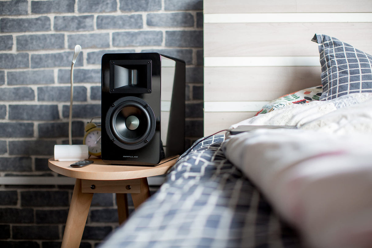 Airpulse Edifier A100 - Altavoz de estantería 2.0 (100 W) con Bluetooth V5.0 (aptX), Altavoz de Agudos con Cinta para Agudos precisos y claros, Posibilidades de conexión versátiles, Incluye Mando a