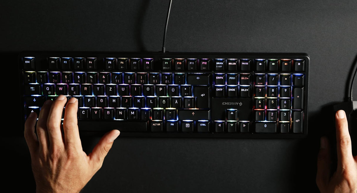 CHERRY G80-3000N RGB, teclado mecánico Gaming con iluminación RGB, distribución de teclado inglés UK (QWERTY), con cable, switches MX SILENT RED originales, negro