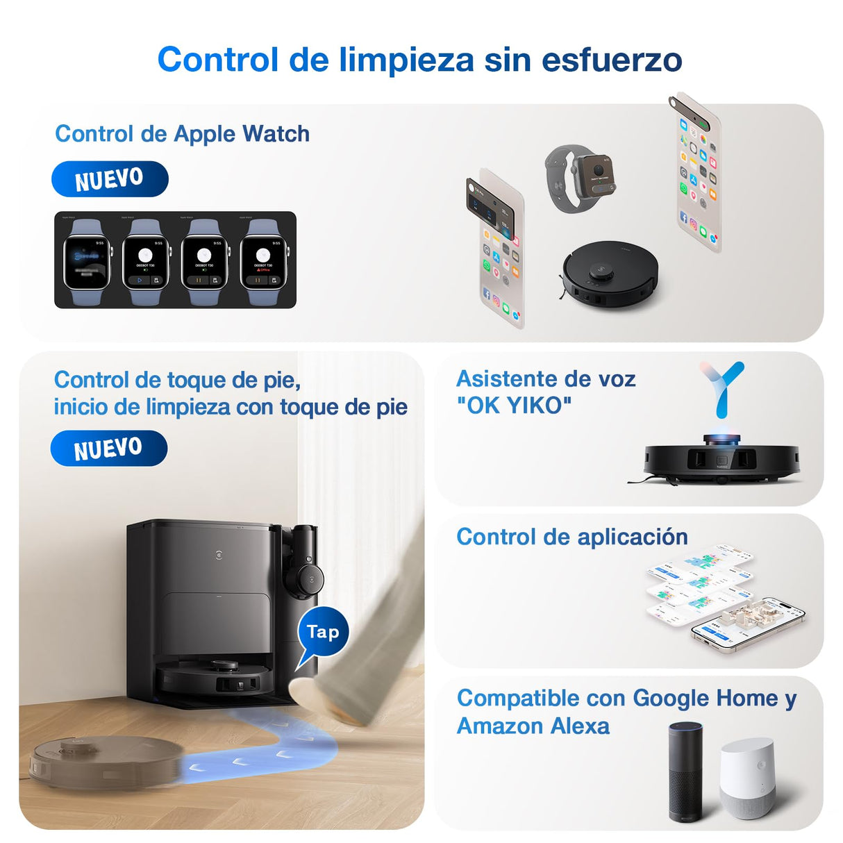 ECOVACS Deebot T30S Combo Complete: Aspiradora Robot Completa con Limpieza inalámbrica, estación Todo en uno, 11000 Pa, tecnología ZeroTangle, Sistema de Limpieza de Bordes, Agua Caliente.