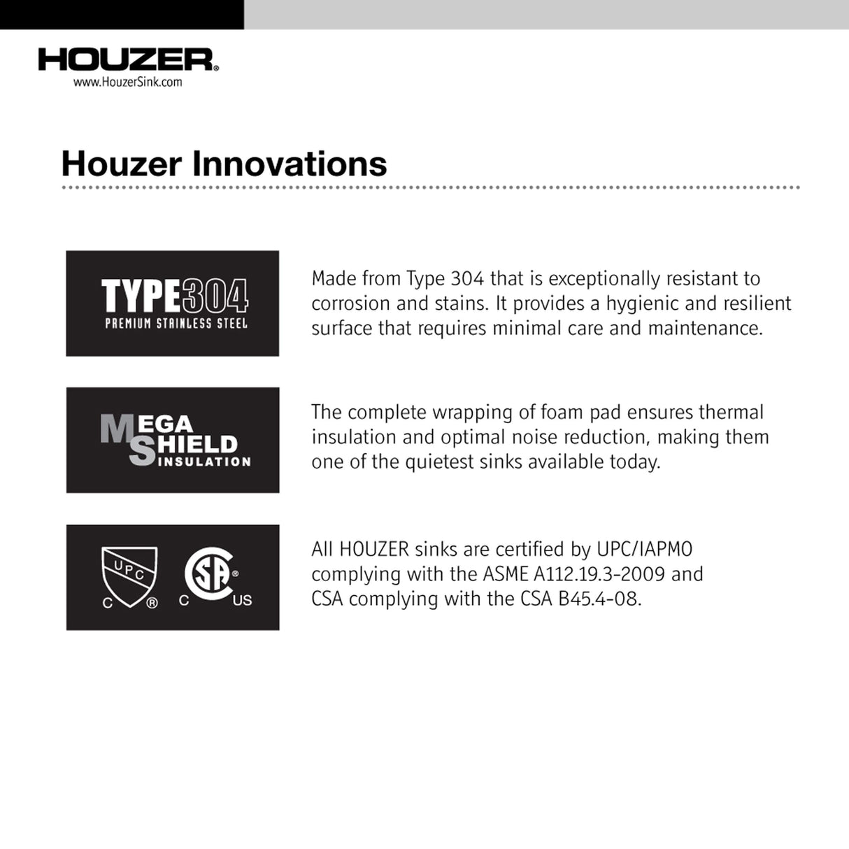 Houzer Contempo - Fregadero de acero inoxidable para fregadero, CTB-2385