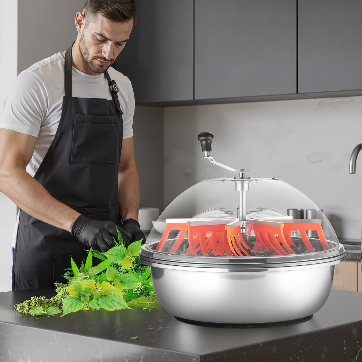 VEVOR Máquina Recortadora de Cuenco de Hojas Manual 600 mm Recortadora de Cuenco de Hoja de Brote con Tapa Transparente y 3 Rejillas de Acero Inoxidable para Brotes de Flores, Hierbas Aromáticas