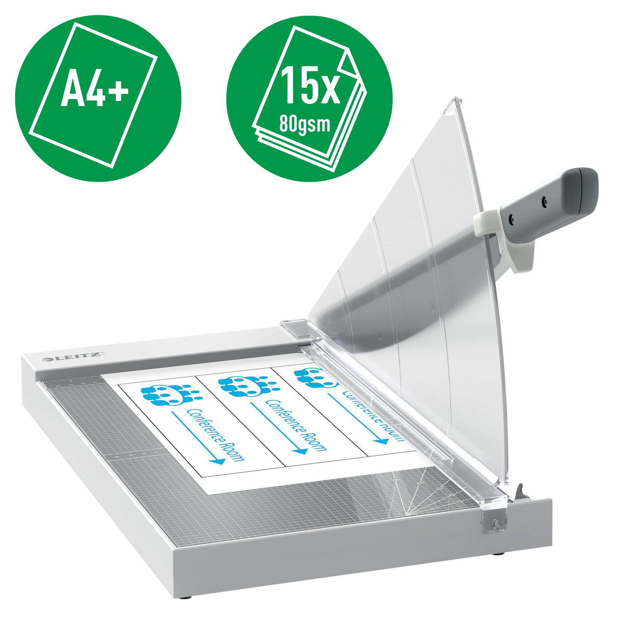 Leitz Precisión Guillotina de Papel A4+ para Oficina, Corta 15 Hojas, Longitud de Corte 381mm, Cuchilla de Acero, Base de Cristal Resistente con Guía y Protección Anticortes, 90210000