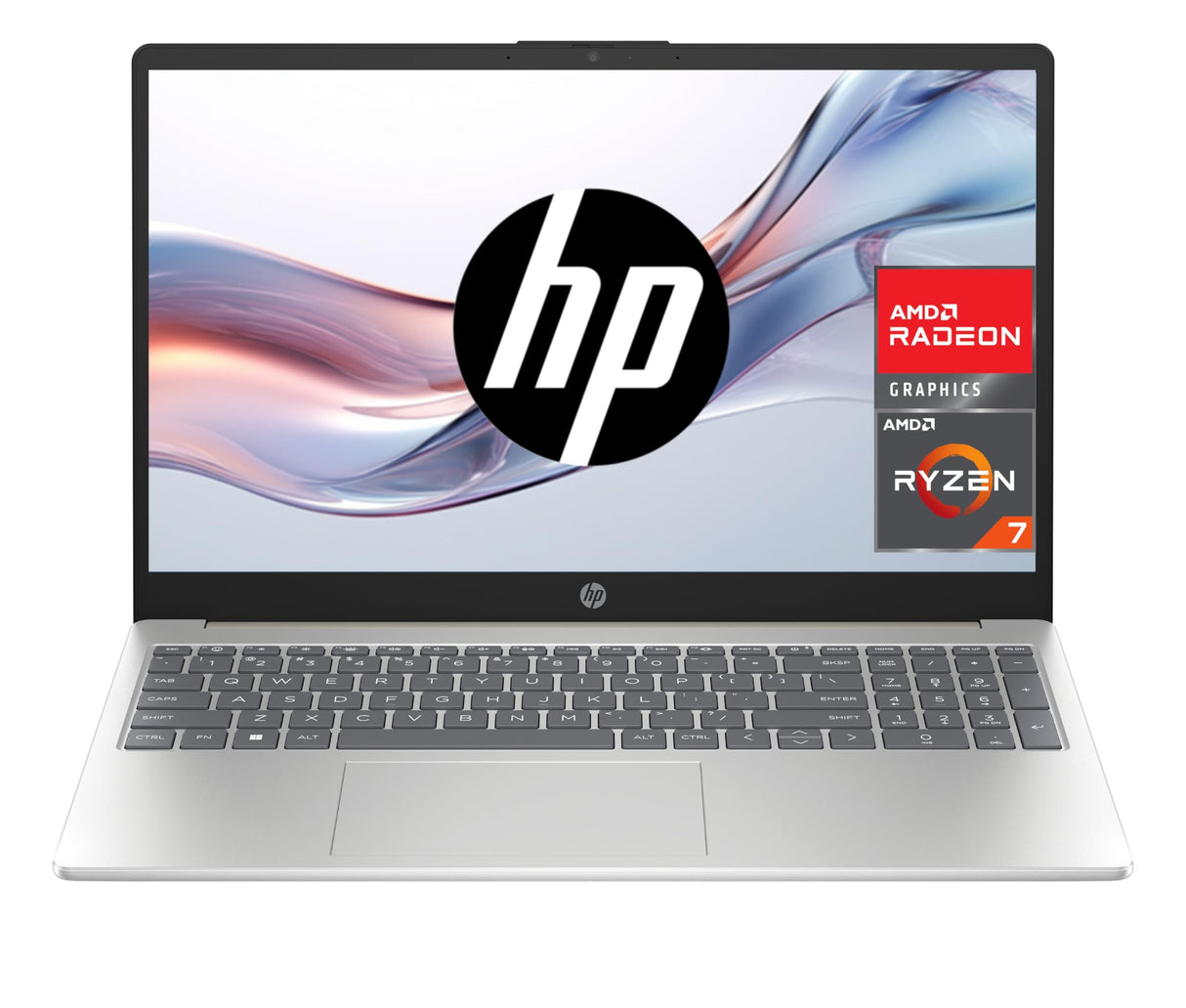 HP 15-fc0148ns - Ordenador portátil de 15.6" FHD (AMD Ryzen 7-7730U, 16 GB RAM, 512GB SSD, AMD Radeon Graphics, Sin Sistema operativo) Plata - Teclado QWERTY Español