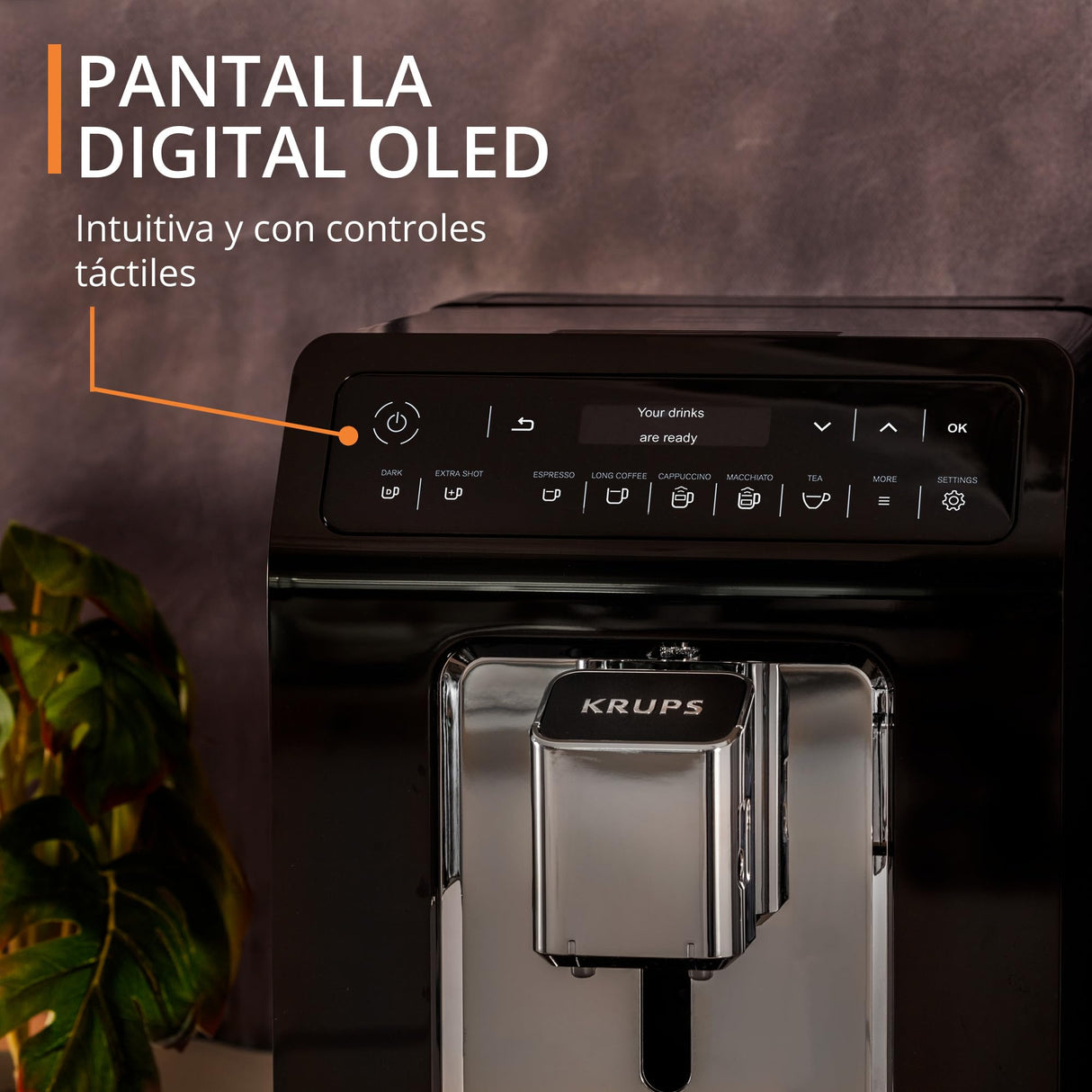 Krups Cafetera totalmente automática Evidence Evidence | Pantalla OLED con tecnología Barista Quattro Force | 12 cafés | 3 variaciones de té | capuchino con un toque | función para 2 tazas | negra