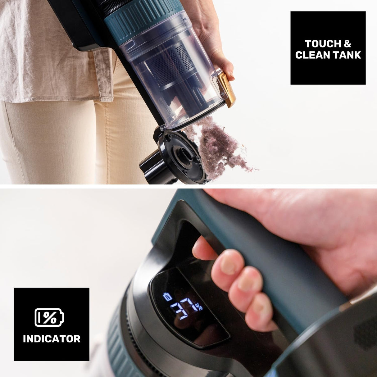 Taurus - Aspirador Escoba Homeland Ultimate 150W | 21.000Pa | Triple Advanced Filtration | Cepillos All Road y Fuzzy | Iluminación Optic LED | Batería Extraíble Litio 29.6V | Pantalla Digital