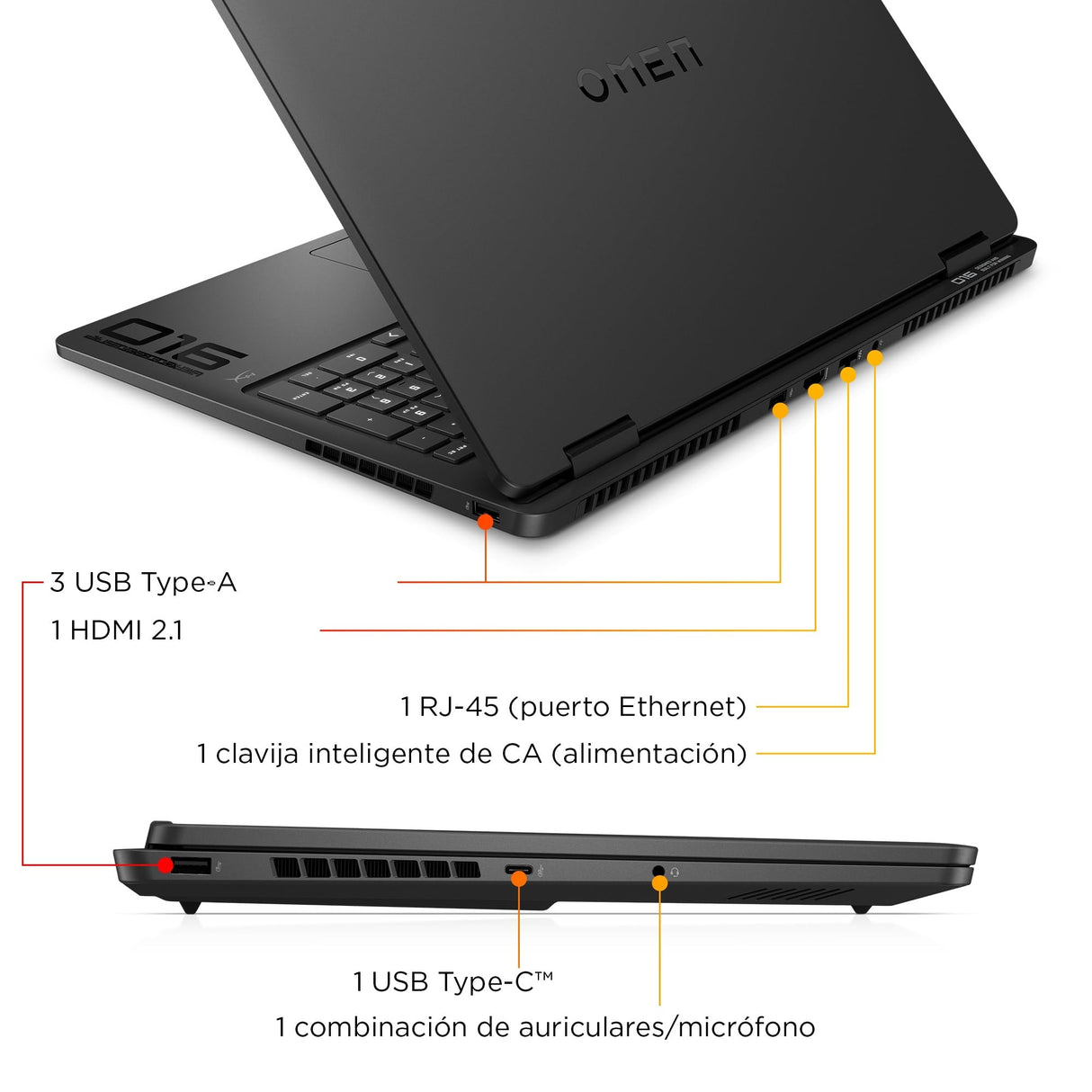 HP OMEN Slim - Ordenador portátil Gaming 16" 2.5K WQXGA (Intel Ultra 7-255H, 24GB RAM, 1TB SSD, NVIDIA RTX 5060, Windows 11 Home) Teclado QWERTY Español - Negro