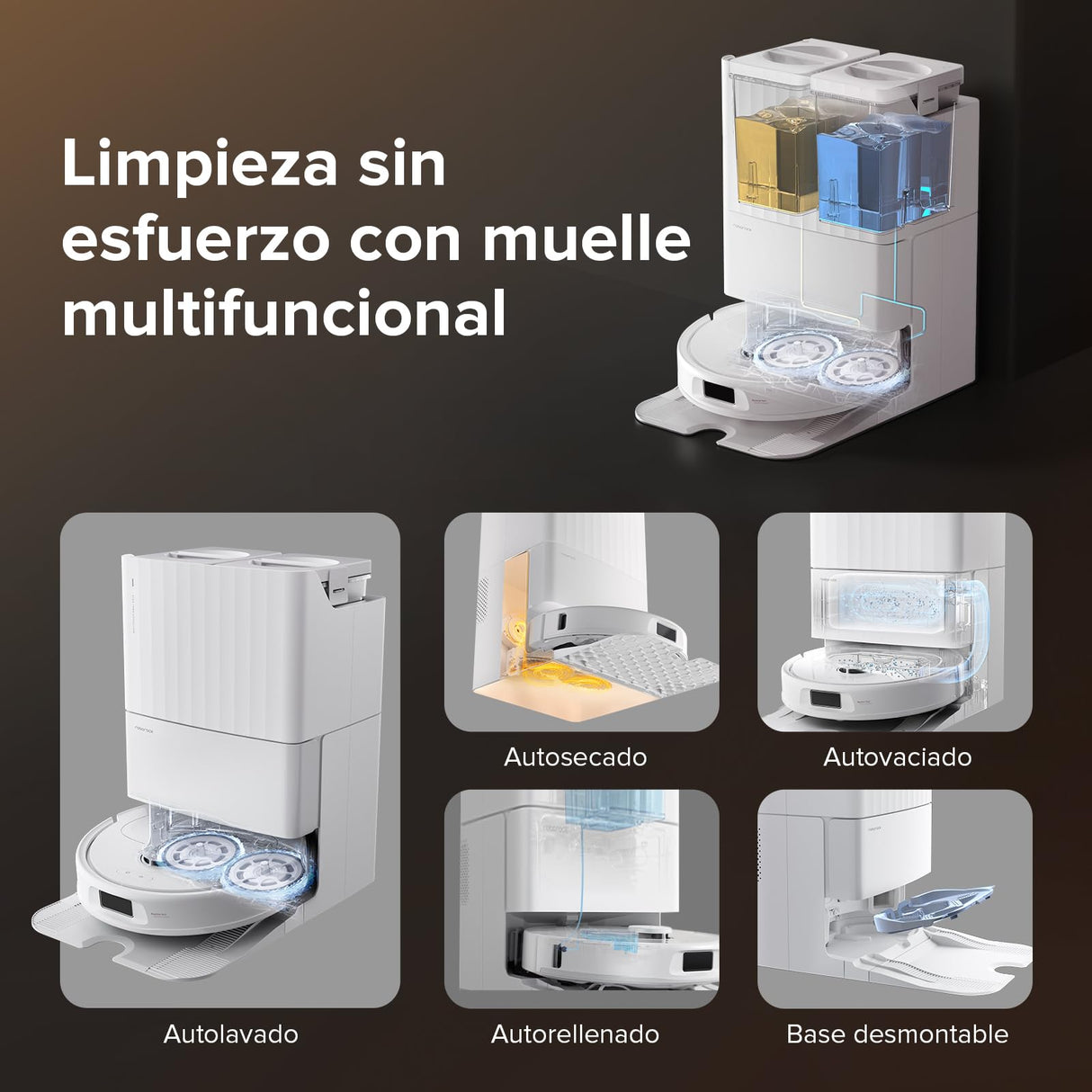 roborock Qrevo S Set Aspiradora Robot, HyperForce® 7000Pa, Autovaciado de Polvo, Base multifunción, Control Inteligente, PreciSense® LiDAR, además 2 Paños de Limpieza, Blanco
