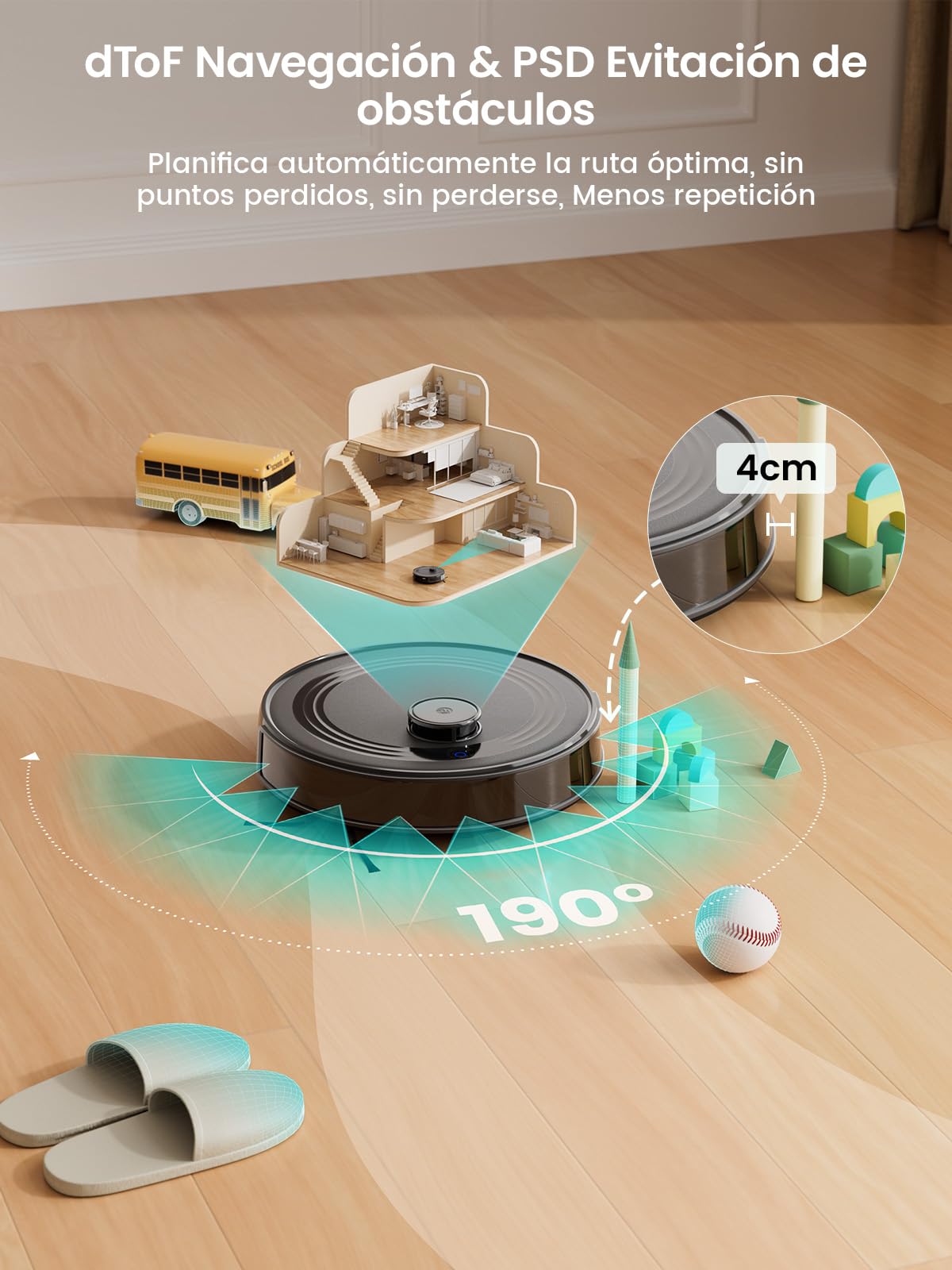 LEFANT M2 Robot Aspirador y Fregasuelos, 6000Pa, 140min, Navegación dToF, Mapeo 3 Pisos, Evitación Mejorada PSD, Limpieza Personalizada, WiFi/App/Alexa, Negro