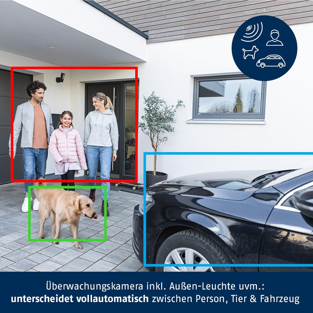 ABUS WLAN Light Outdoor Camera (PPIC46520) - Cámara de vigilancia inteligente con luz exterior, detección de personas, detección de animales, detección de coches, notificación push individual