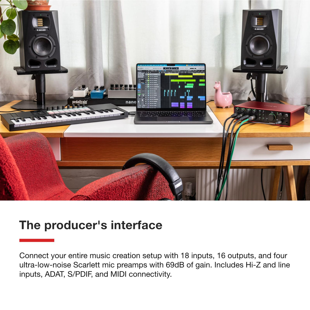 Focusrite Scarlett 18i16 interfaz de audio USB de 4.ª gen. para componer y producir música, grabar y crear pódcast. Grabación con sonido de estudio y alta fidelidad, más todo el software que necesitas