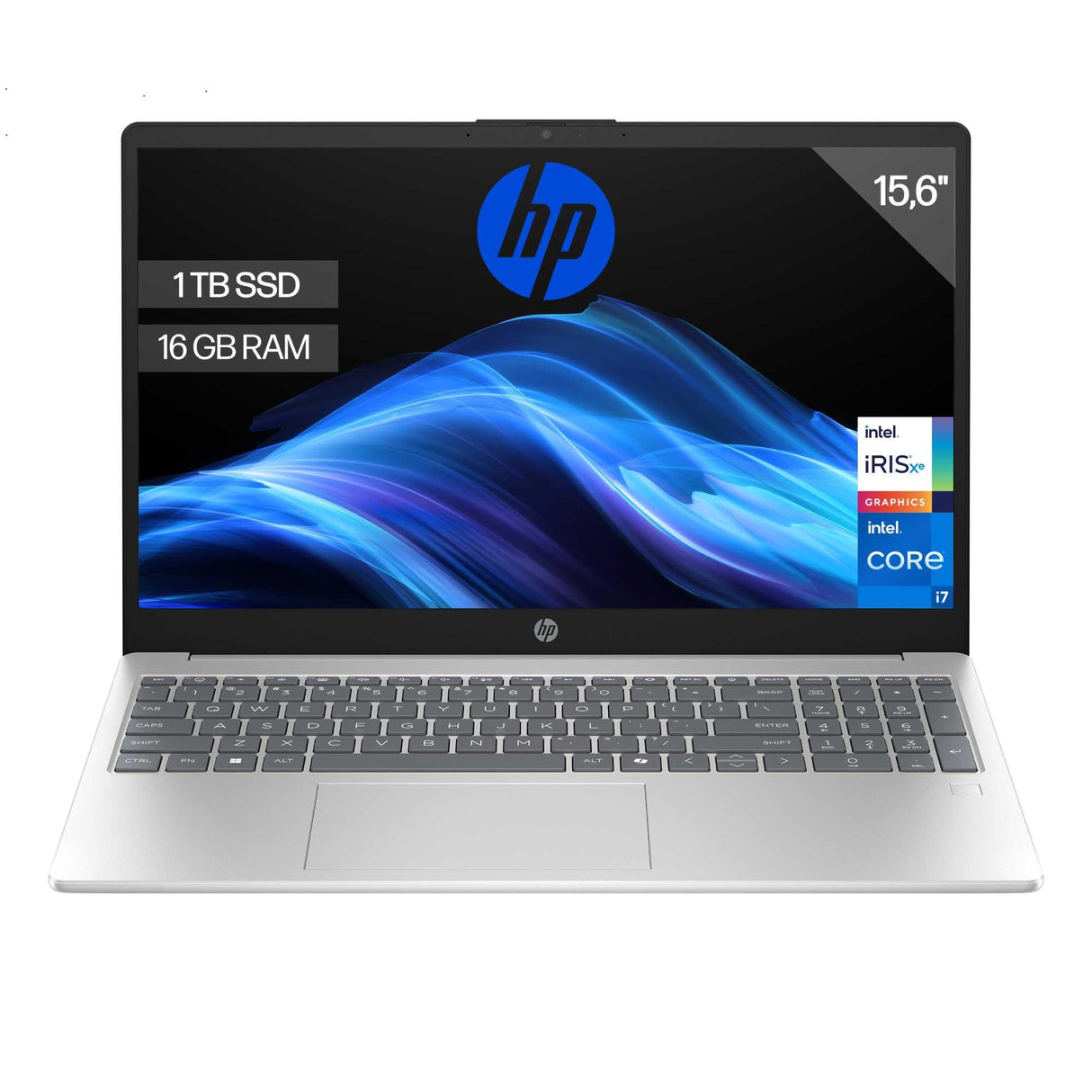HP 15-fd0373ns - Ordenador portátil de 15.6" FHD (Intel Core i7-1355U, 16GB RAM, 1TB SSD, Intel Iris Xe Graphics, Sin Sistema operativo) Plata - Teclado QWERTY Español