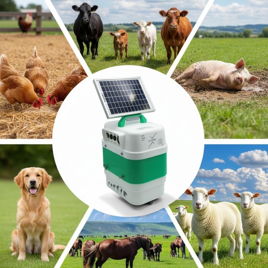 Llampec Pastor Eléctrico Solar 16S con Panel Solar 12v 5v Incluido – 4J 10.000V - 40 km de Alcance – Cerca eléctrica para Ganado, Caballos, Ovejas y Cerdos - Batería no incluida - Fabricado en España
