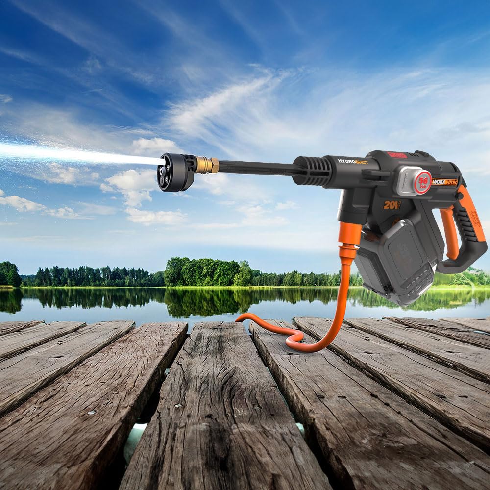 WORX Nitro Hidrolimpiadora a batería Hydroshot 20V MÁX | PowerShare | Limpieza de terrazas y Lavado de Coches | máx. 56 Bares | 220L/H | Incluye batería de 4,0Ah y Cargador | WG633E