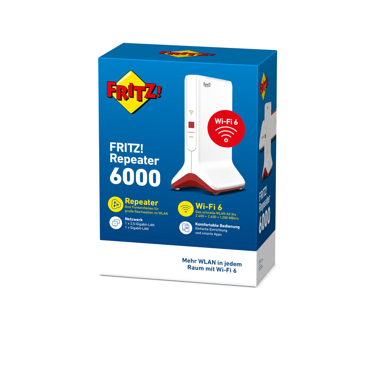 AVM Fritz!Repetidor 6000 (WiFi 6 repetidor con Tres Unidades de Radio: 5 GHz (2 x hasta 2400 Mbps) 2,4 GHz (hasta 1.200 Mbps, 2,5 Gigabit LAN y versión en alemán)