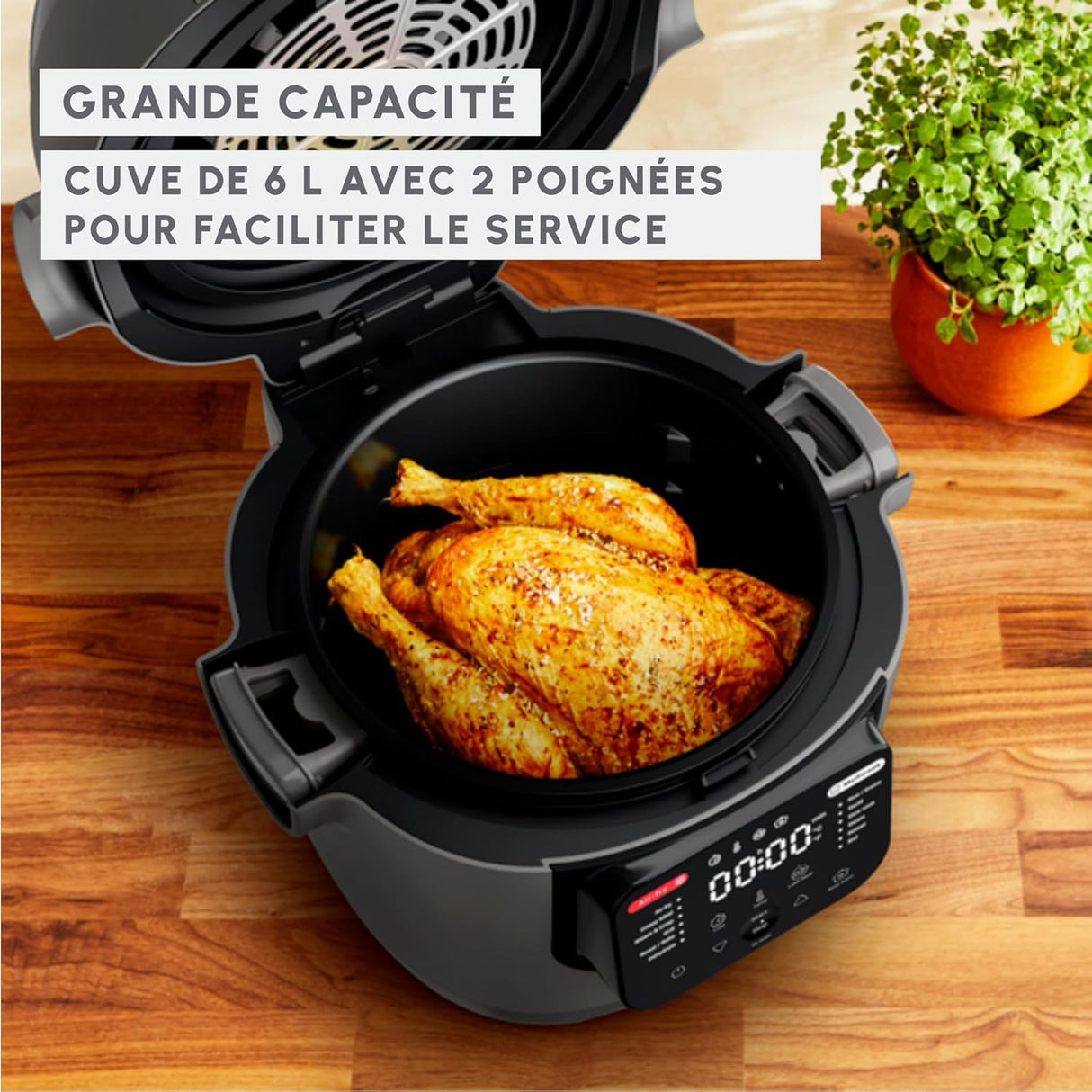 Moulinex Multicook & Fry - Robot de cocina con freidora de aire incorporada, 12 programas, cocción en 2 niveles, función de programación, 6 L de capacidad, gris hipopótamo MZ730BF0